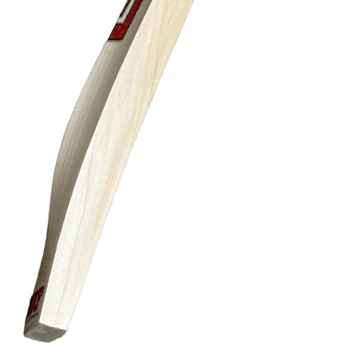 Close-up of MRF Genius Grand Edition bat edge and profile swell