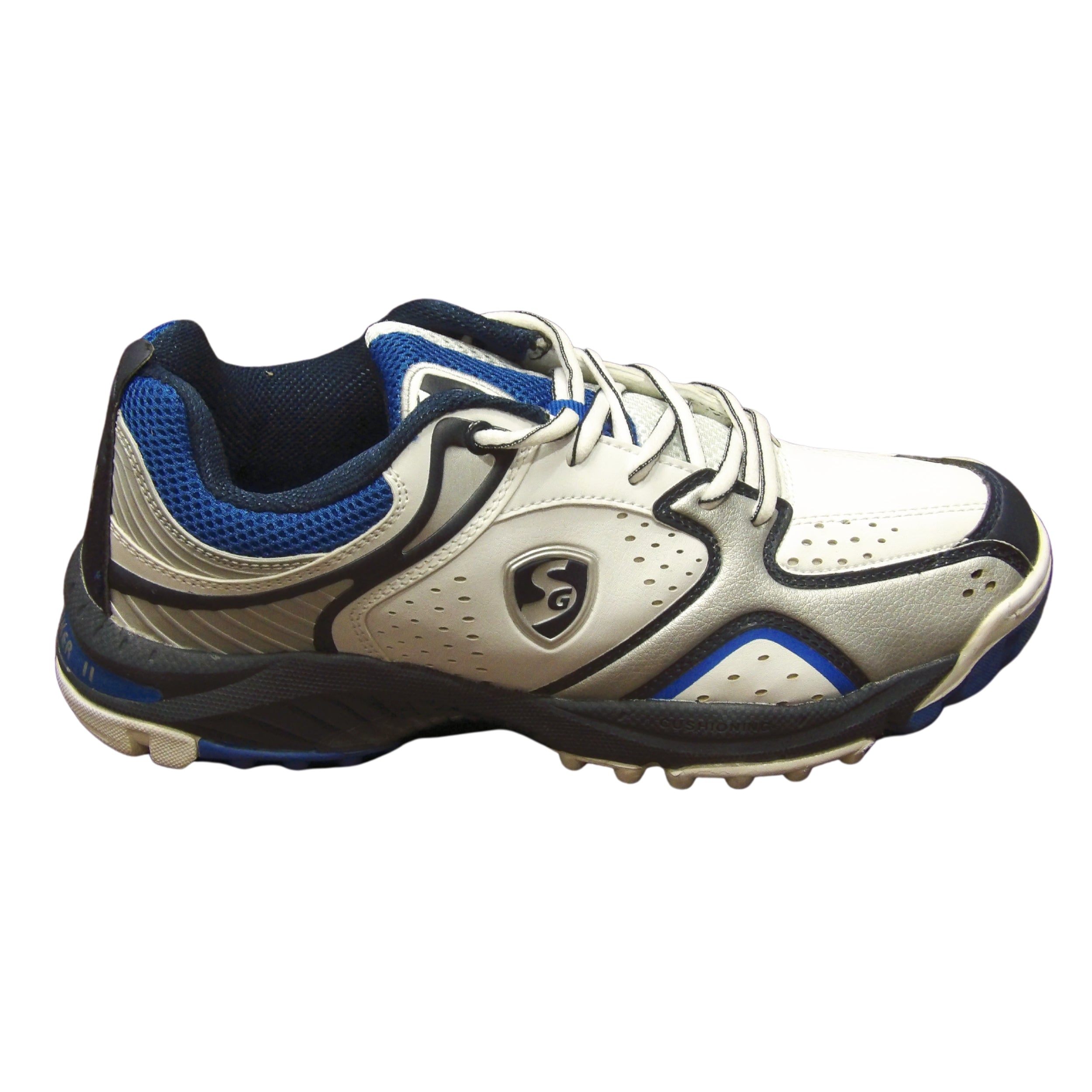 SG Cricket Shoes, Striker II   White/Silver/Blue