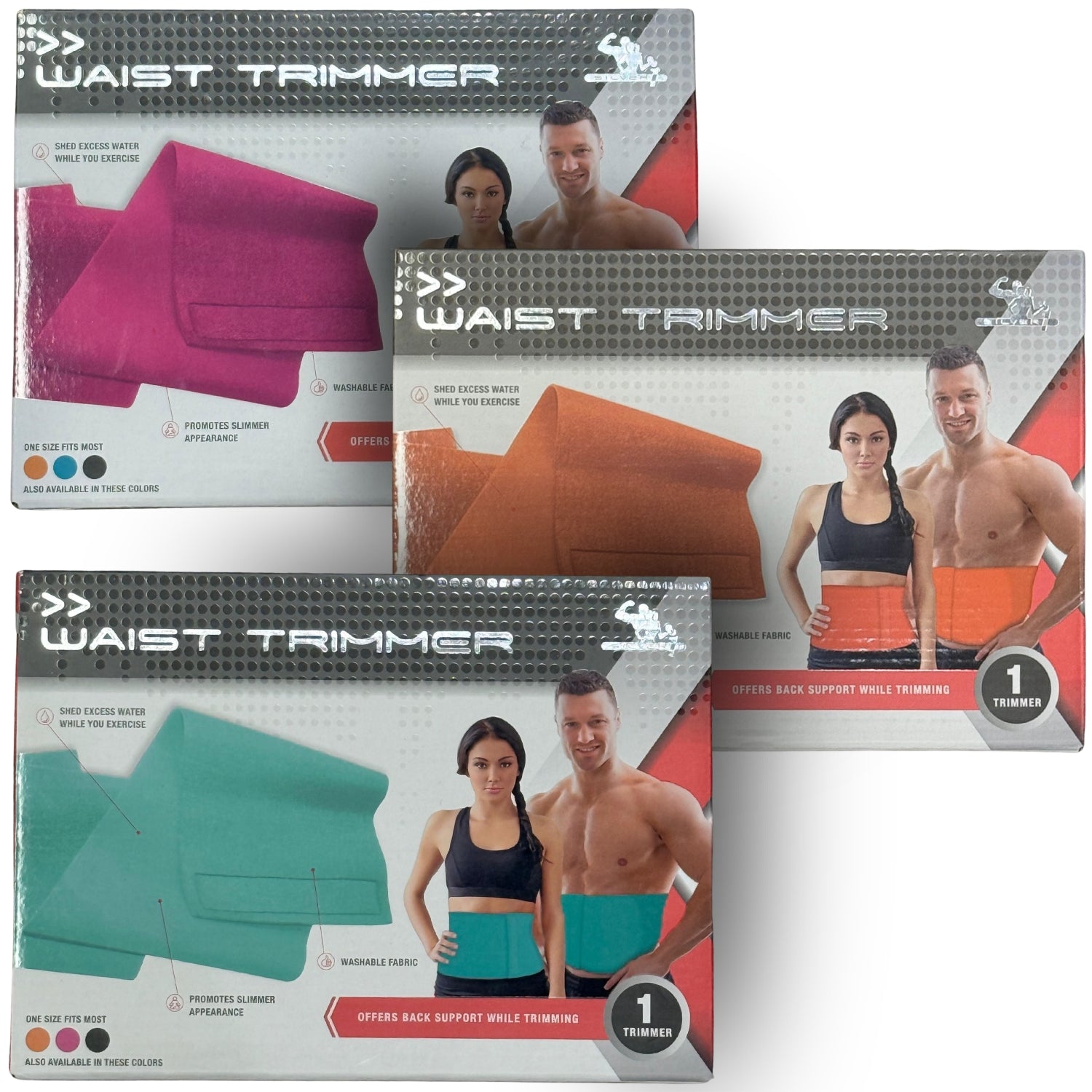 Silver1 Waist Trimmer Belt One Size Fits Pink/Orange/Teal