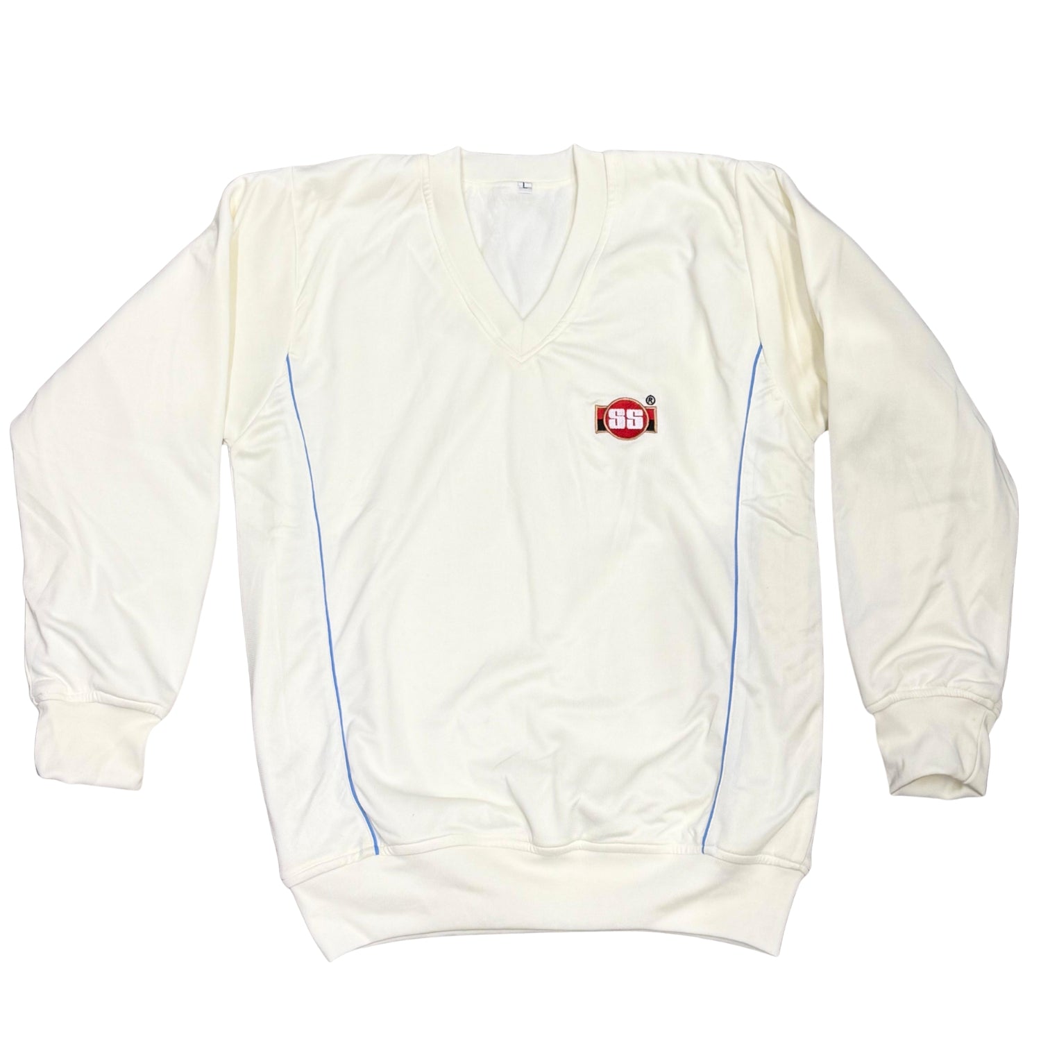 SS Uniform Cricket Sweater White With Blue Stripe