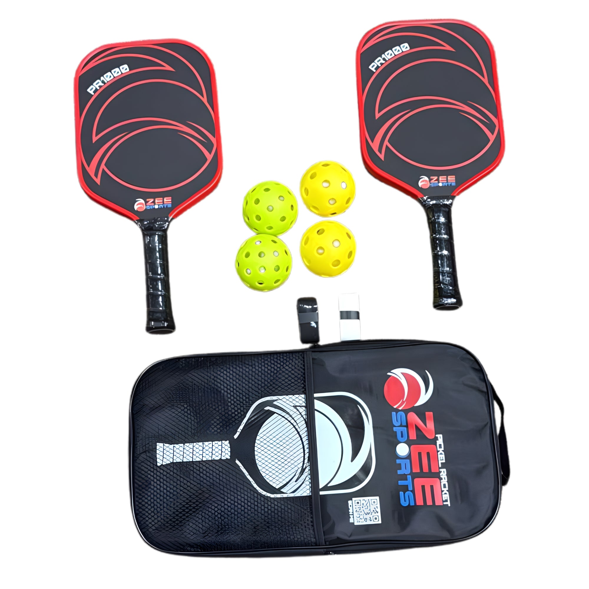 Zee Sports Pickle Ball Rackets PR1000 Red/Black Set