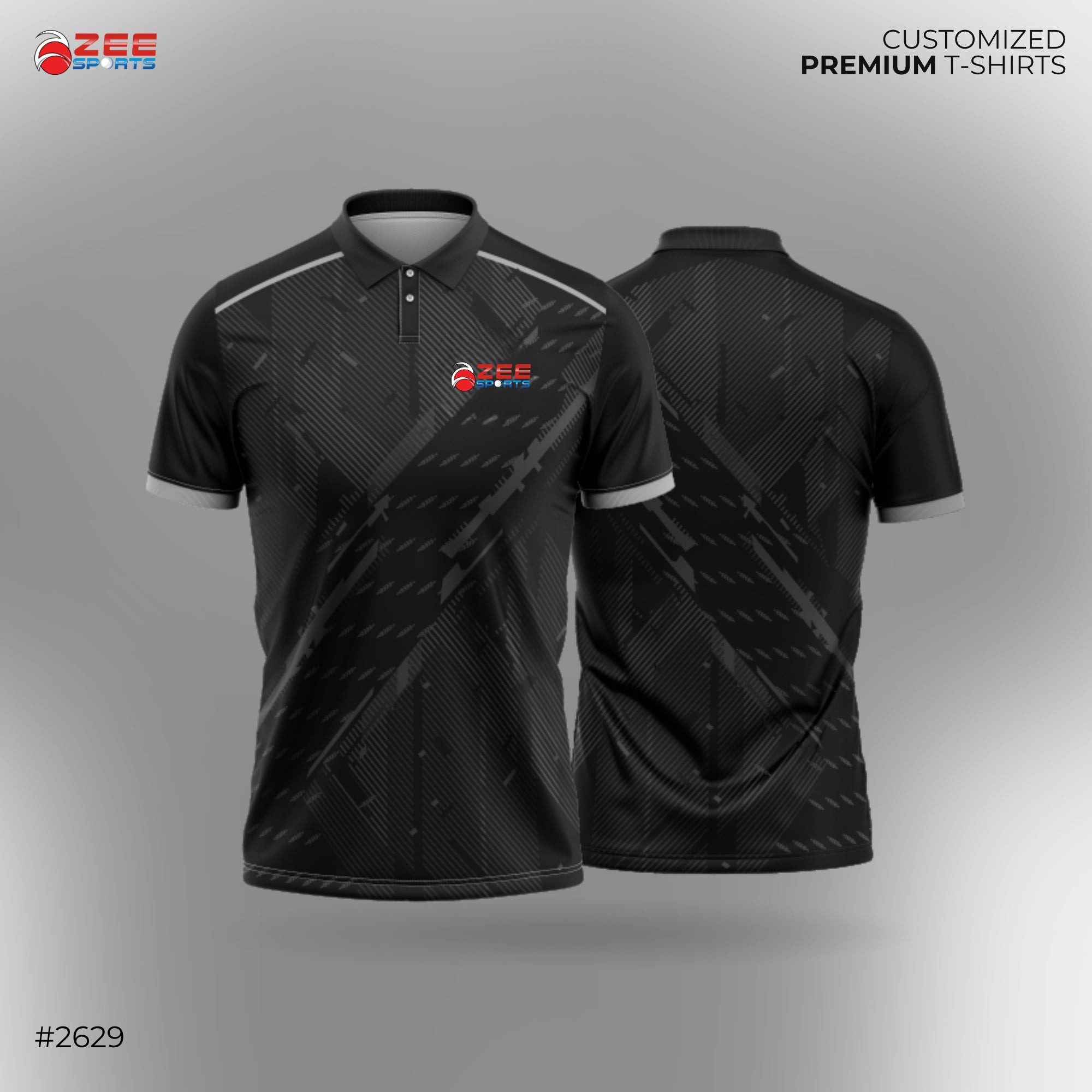 Black t-shirt with ZEE Sports logo on a gray background