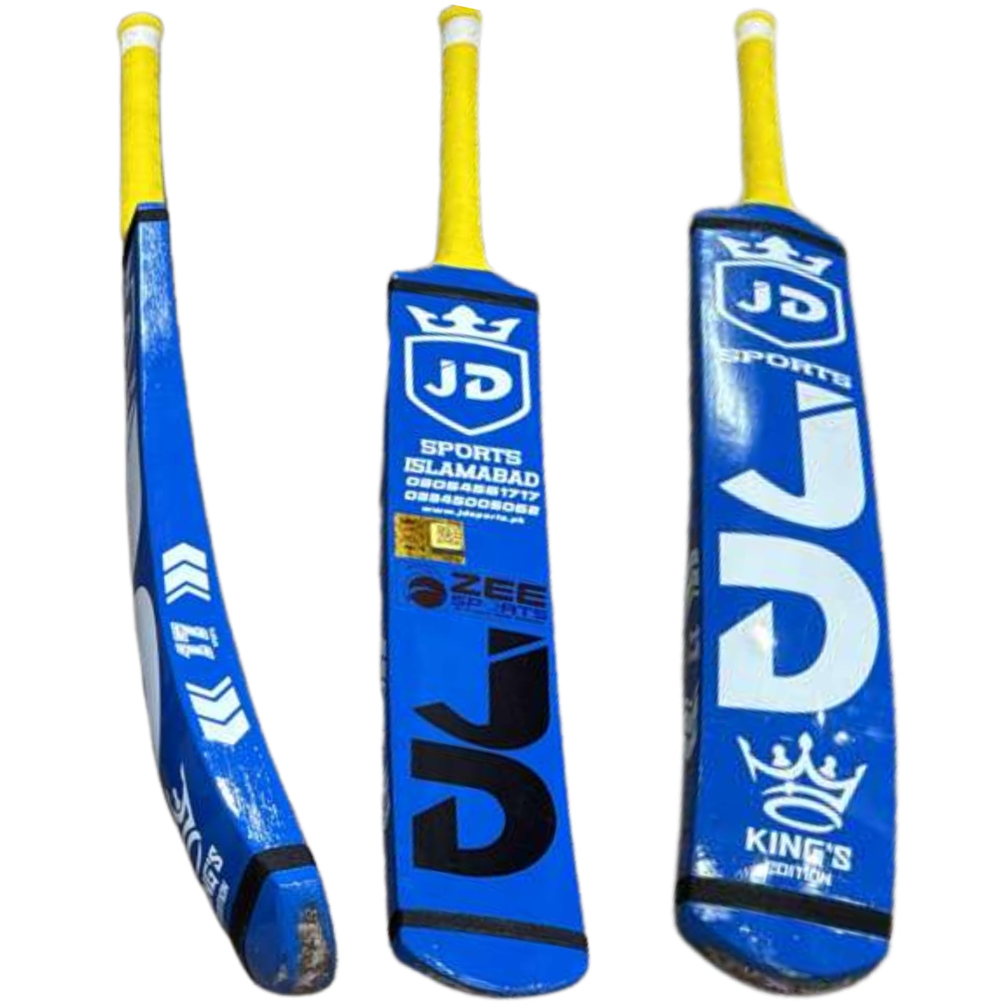 JD Sports Cricket Bat Kings Edition Hard Tennis Coca Wood Long Blade Blue