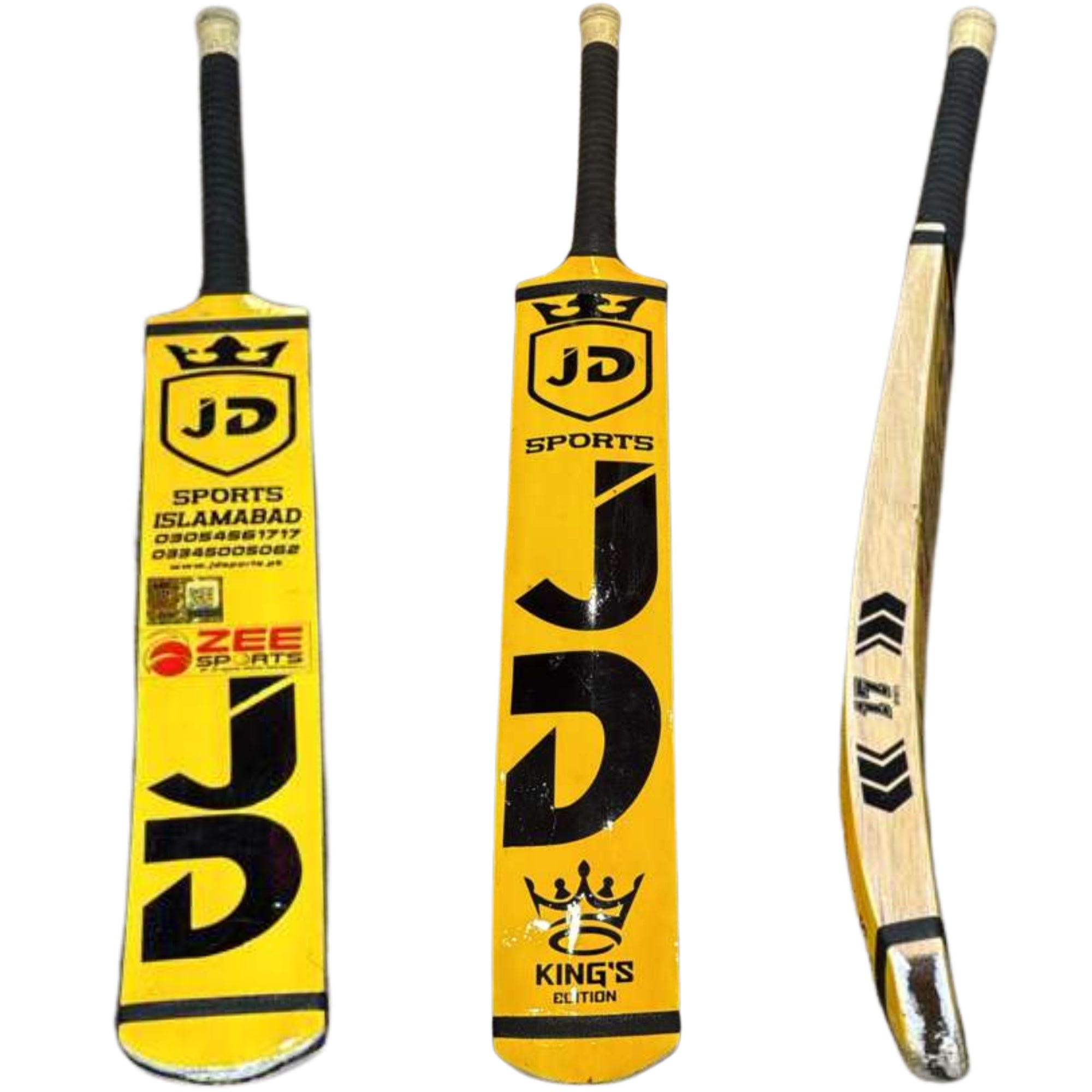 JD Sports Cricket Bat Kings Edition Hard Tennis Coca Wood Long Blade Yellow