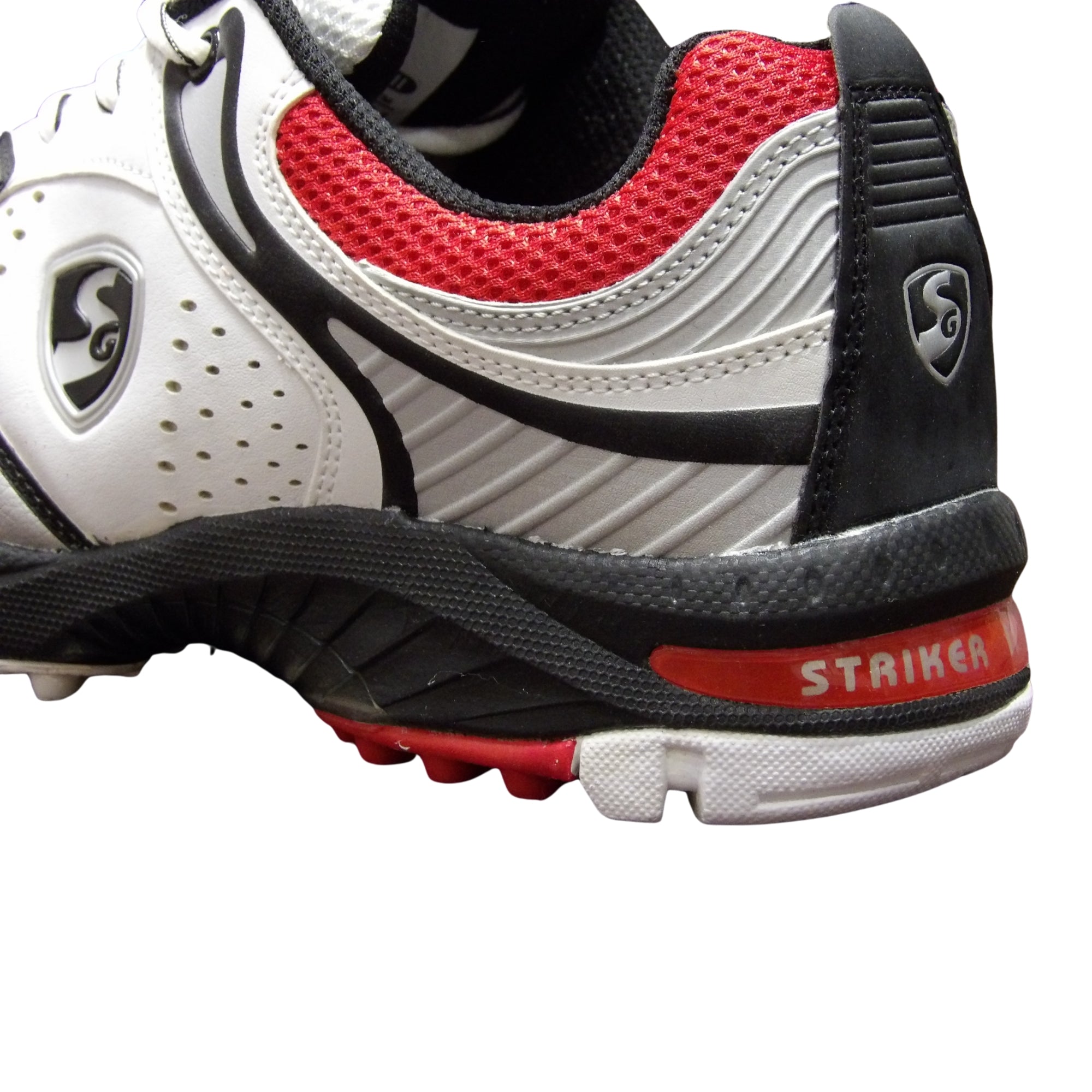 SG Cricket Shoes, Striker II  White/Silver/Red