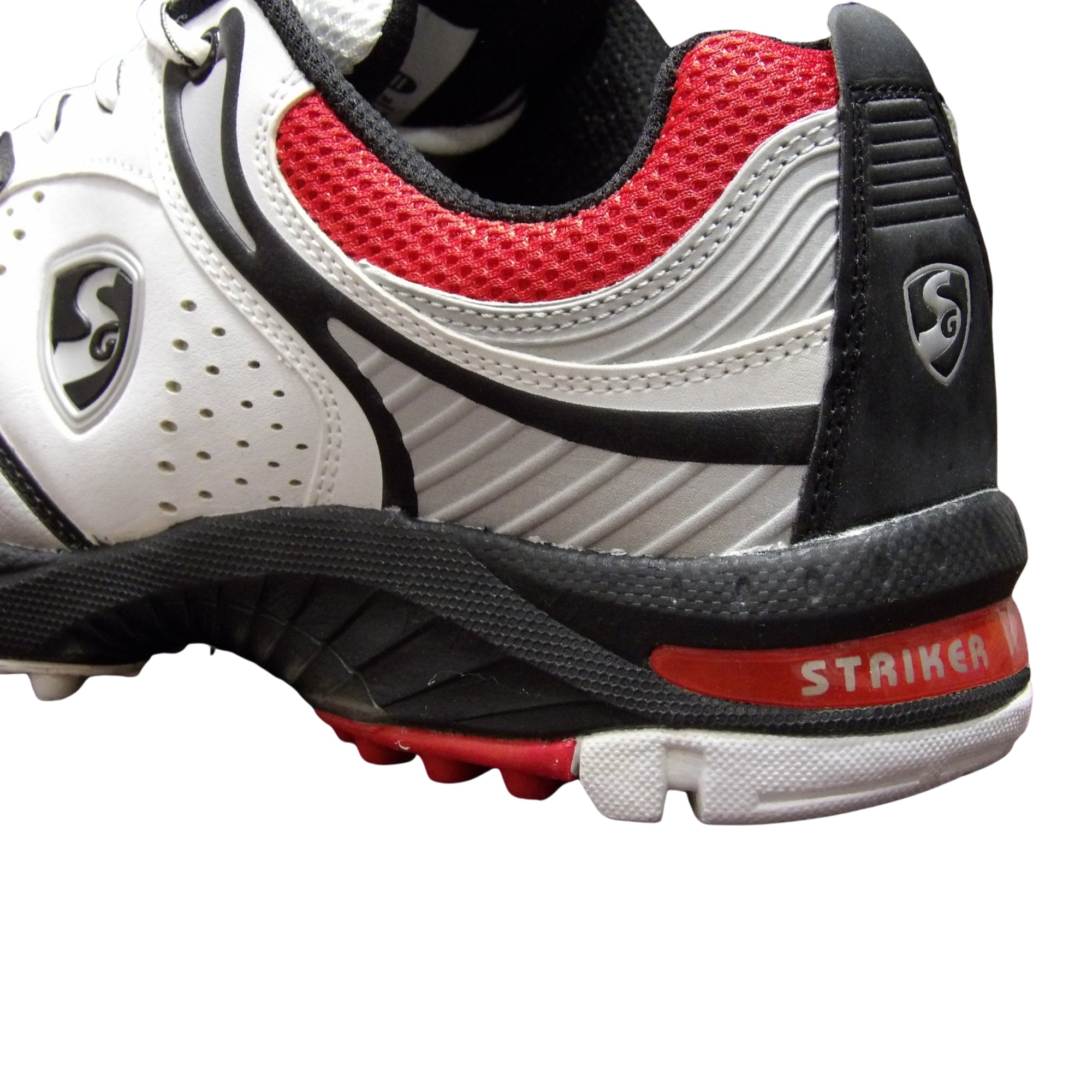 SG Cricket Shoes, Model Striker II - White/Silver/Red