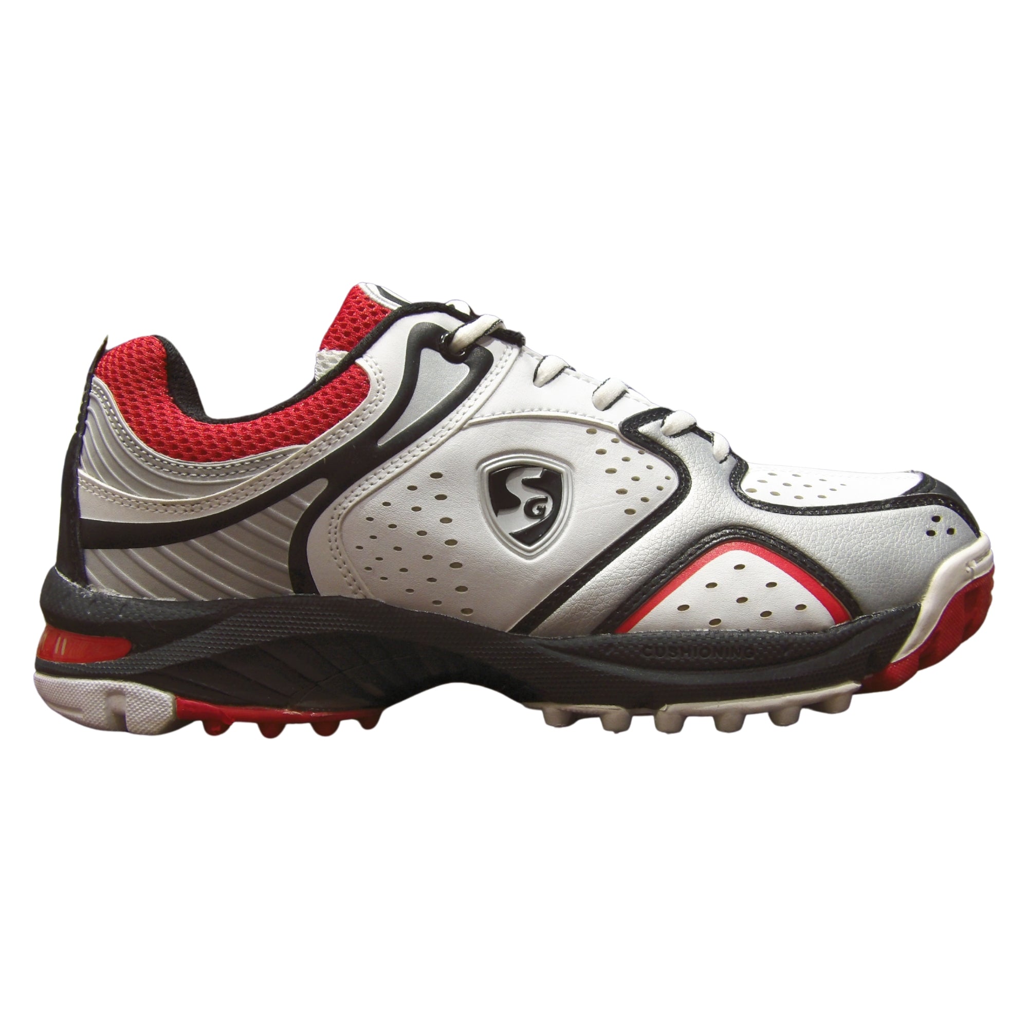 SG Cricket Shoes, Model Striker II - White/Silver/Red