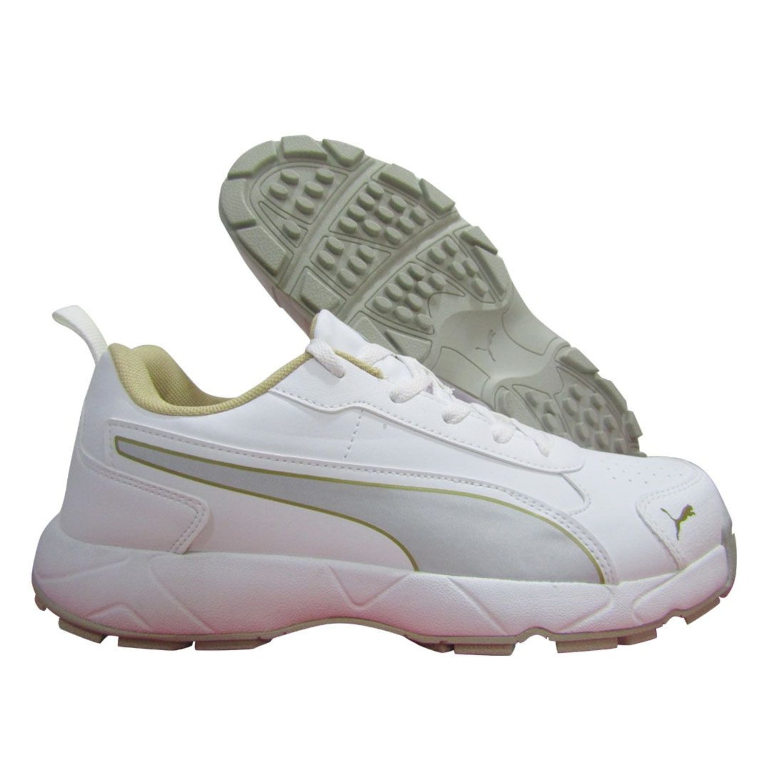 Puma Cricket Shoes, Model Classic Cat, White/Mettallic Gold