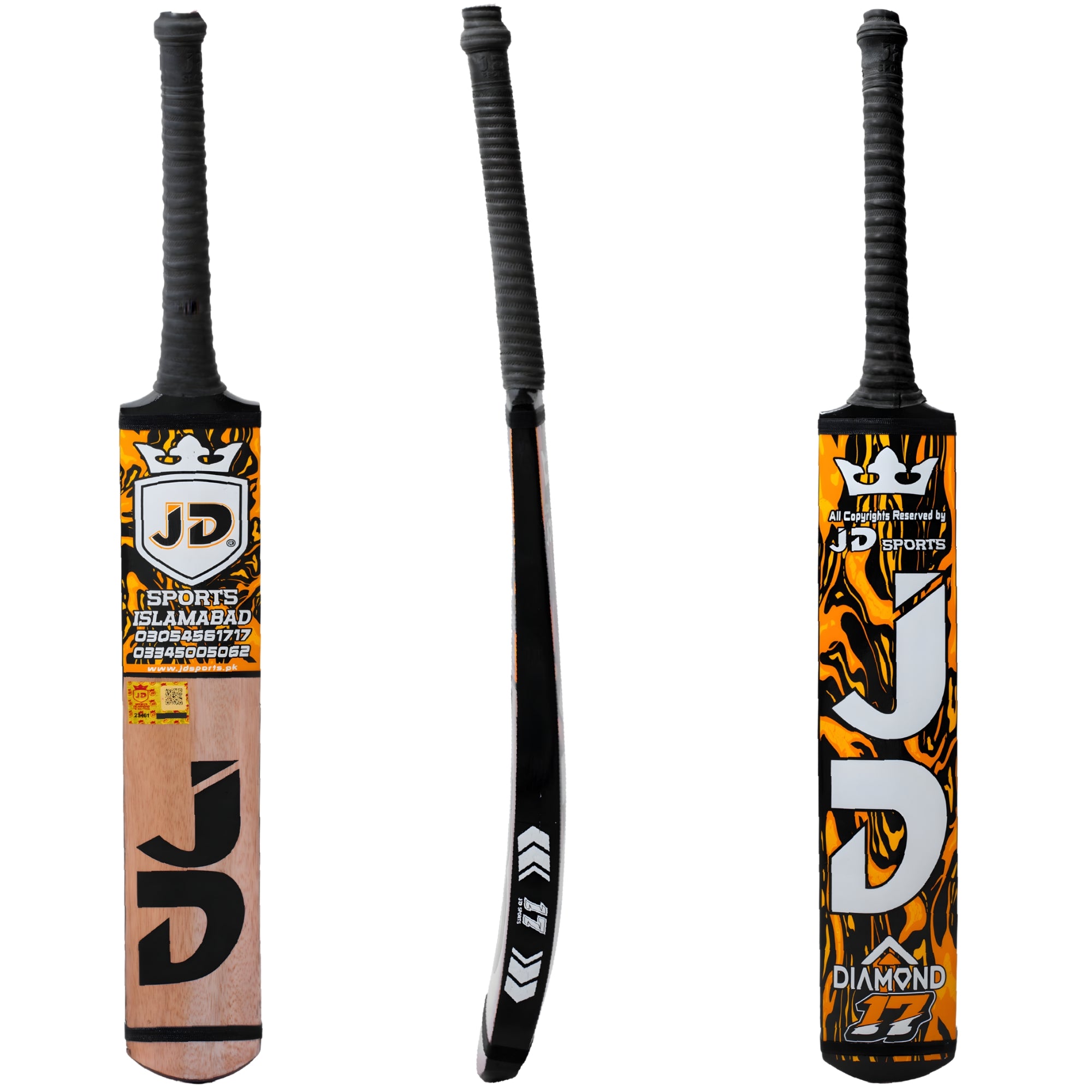 JD Sports Cricket Bat Diamond Player Edition Coconut Wood Tape Tennis Yellow