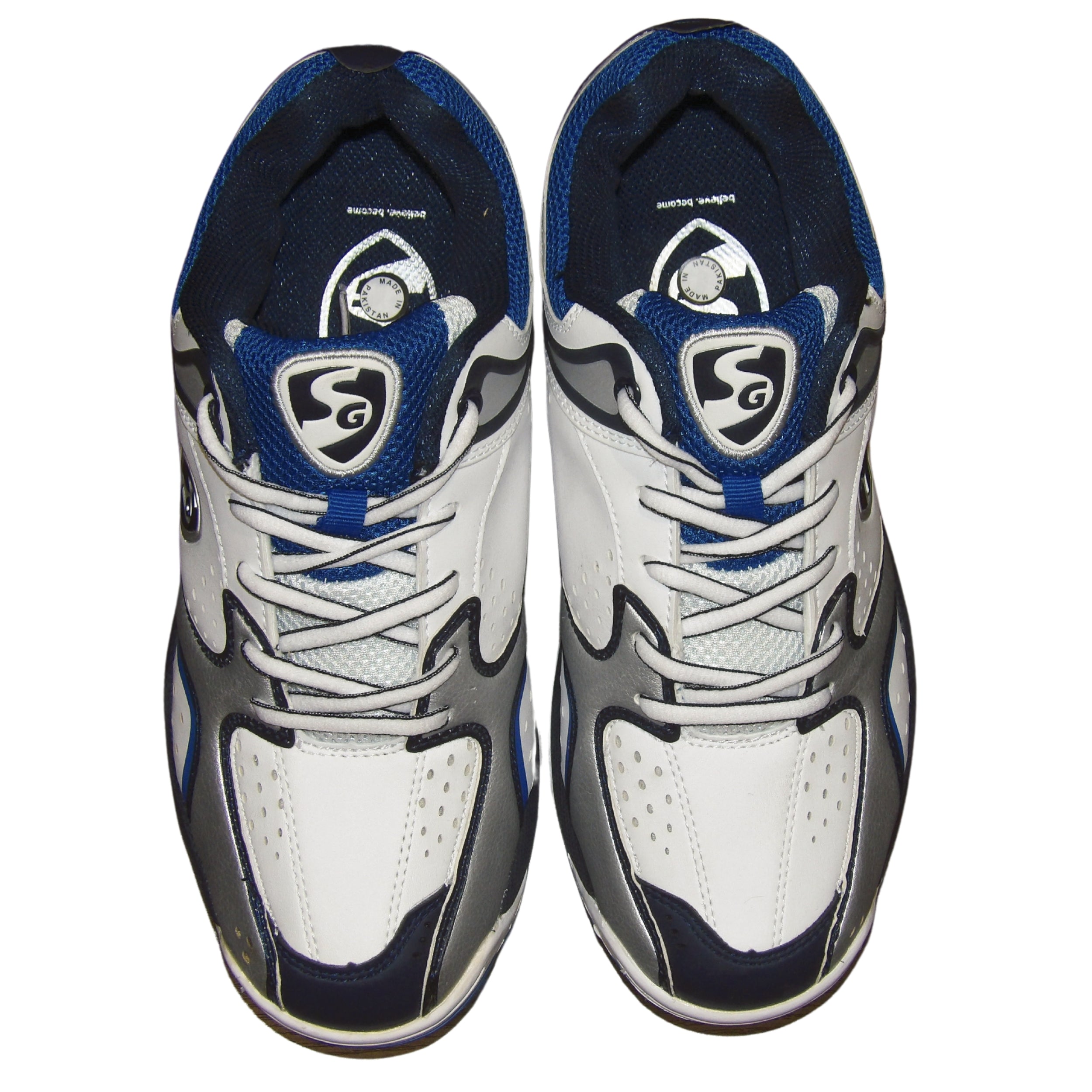 SG Cricket Shoes, Striker II   White/Silver/Blue