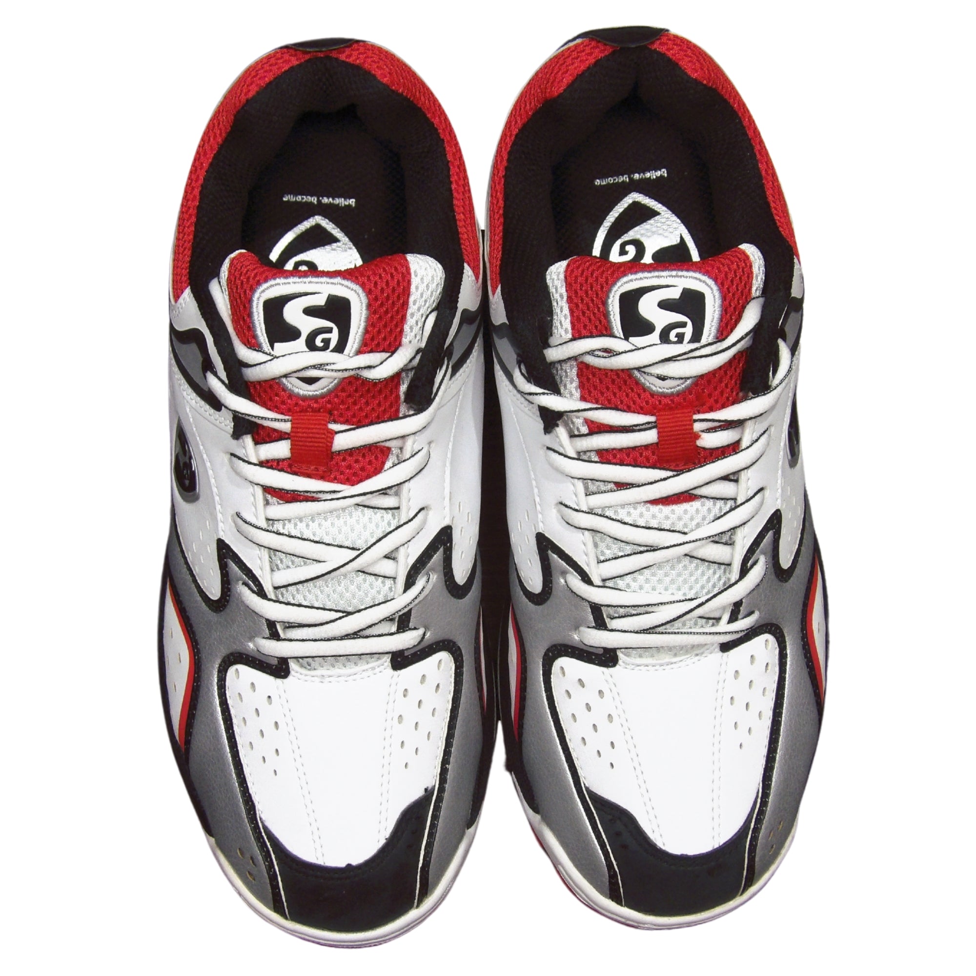 SG Cricket Shoes, Striker II  White/Silver/Red
