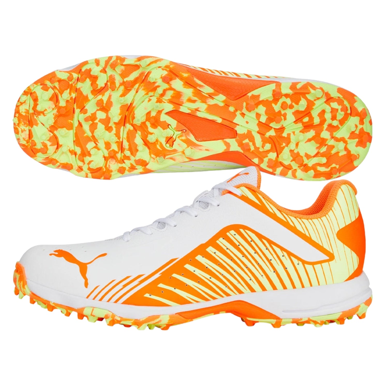 Puma Cricket Shoes, Model PUMA 22 FH Rubber, White/Orange/Yellow