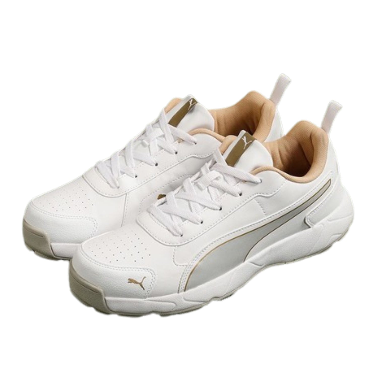 Puma Cricket Shoes, Model Classic Cat, White/Mettallic Gold