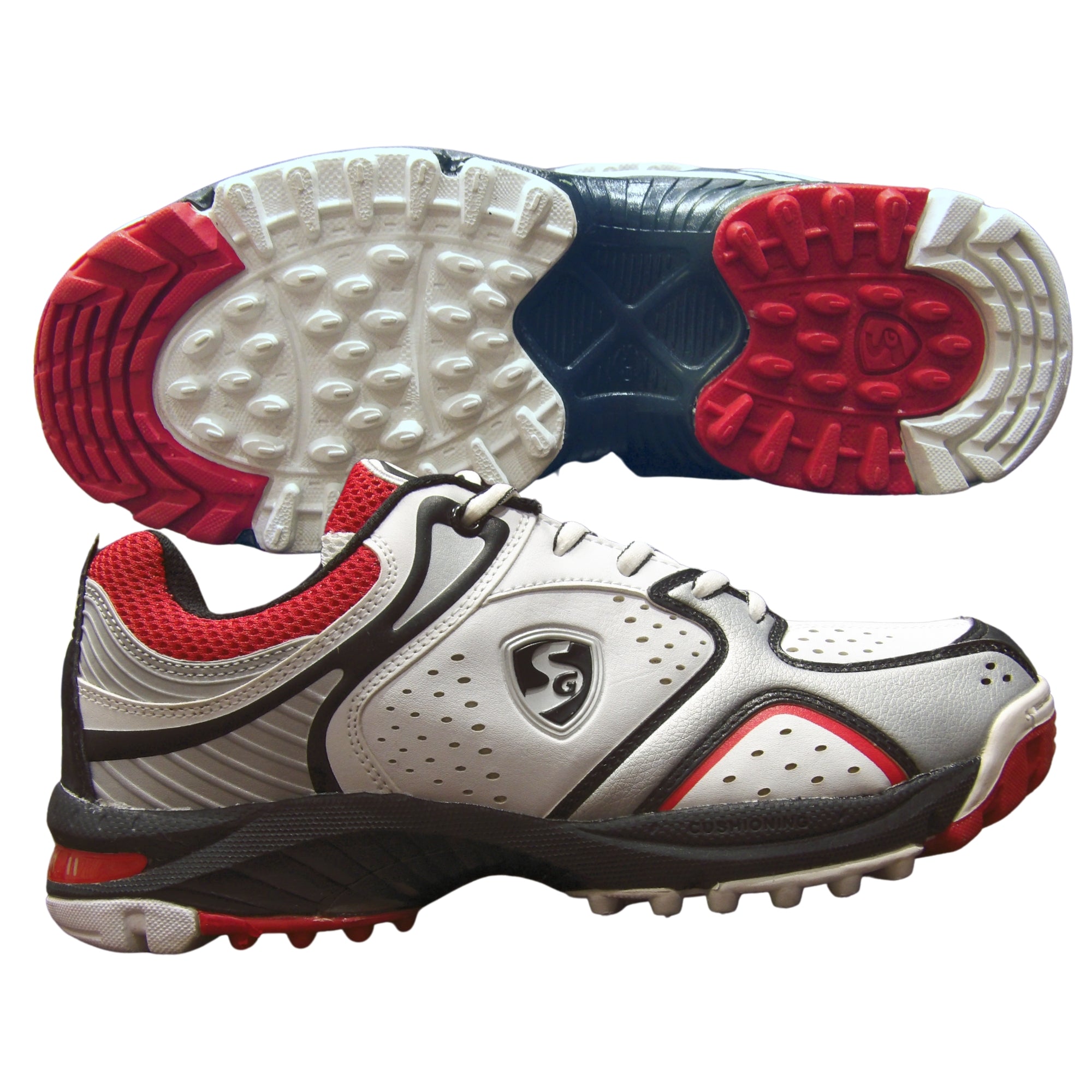 SG Cricket Shoes, Model Striker II - White/Silver/Red