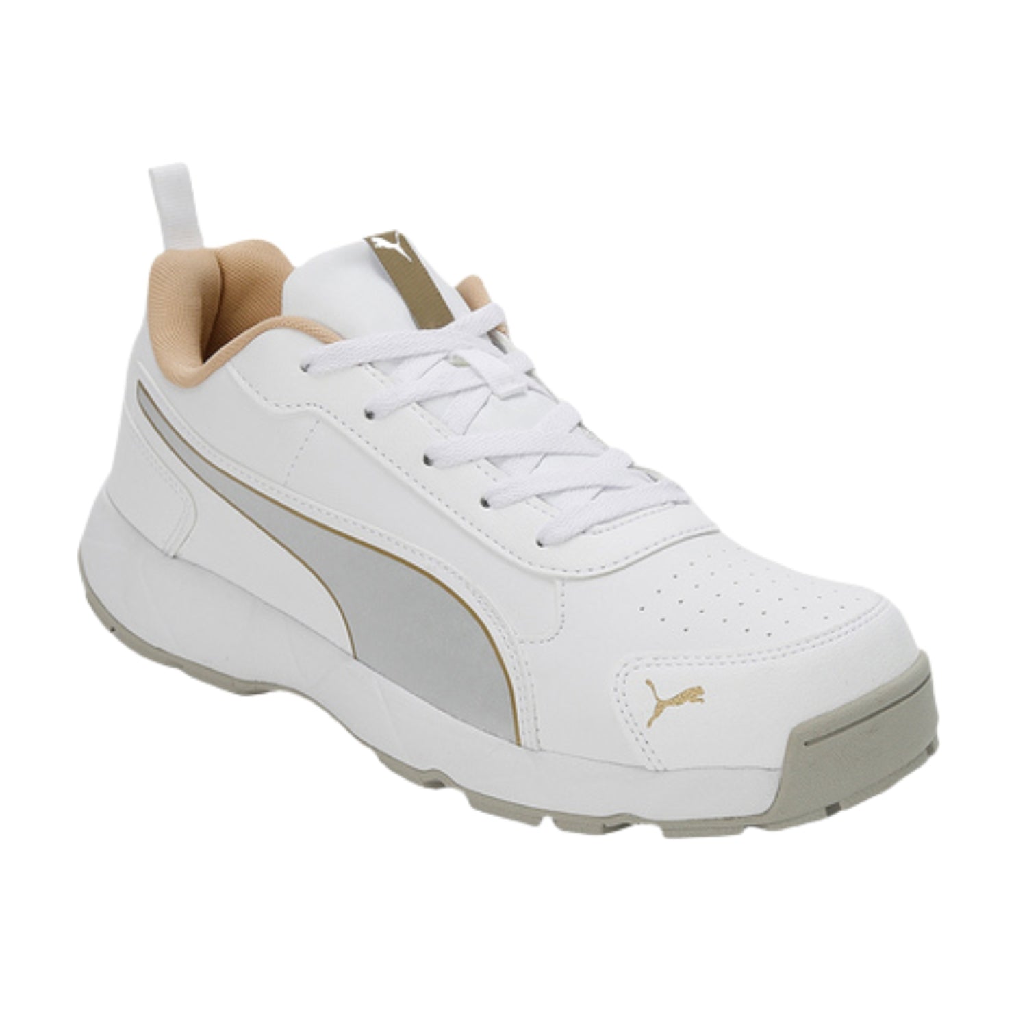 Puma Cricket Shoes, Model Classic Cat, White/Mettallic Gold