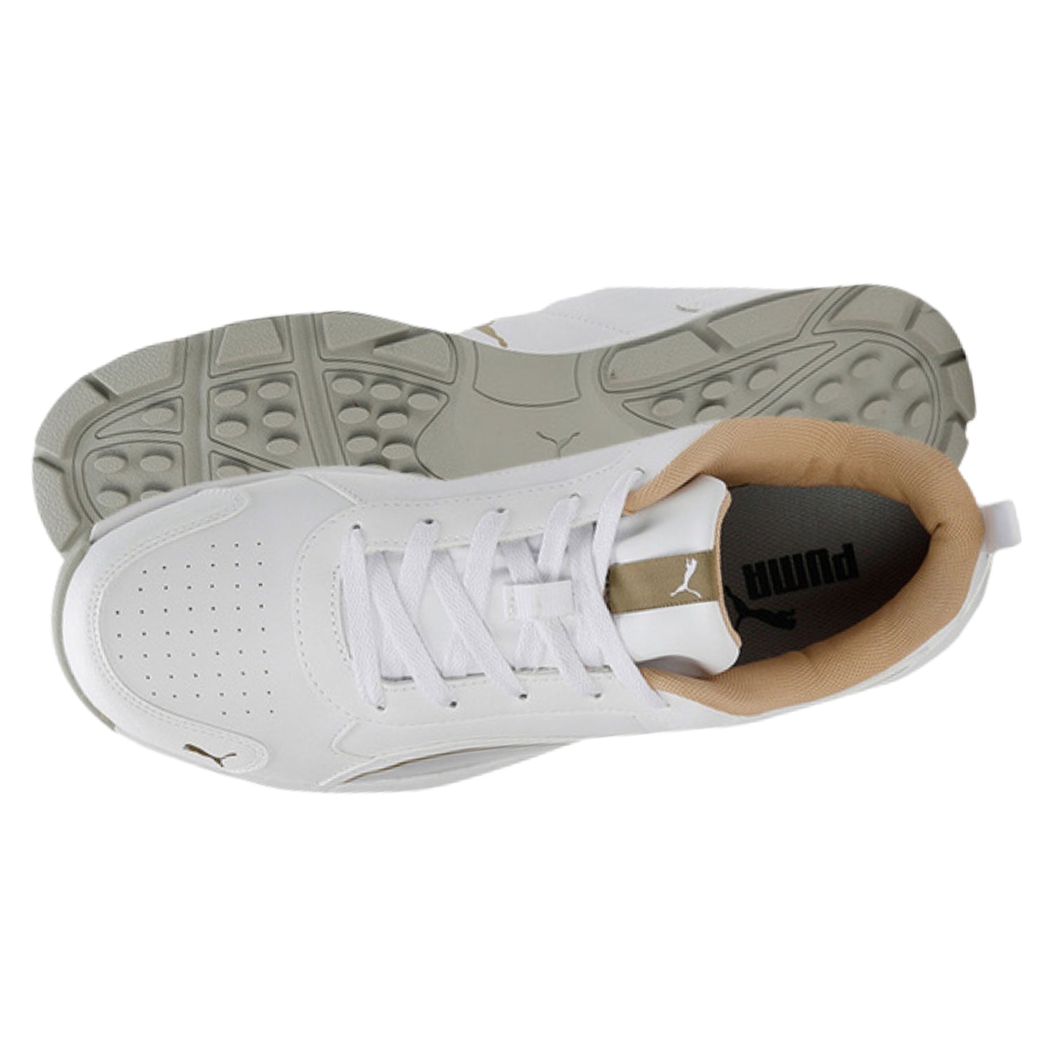 Puma Cricket Shoes, Model Classic Cat, White/Mettallic Gold