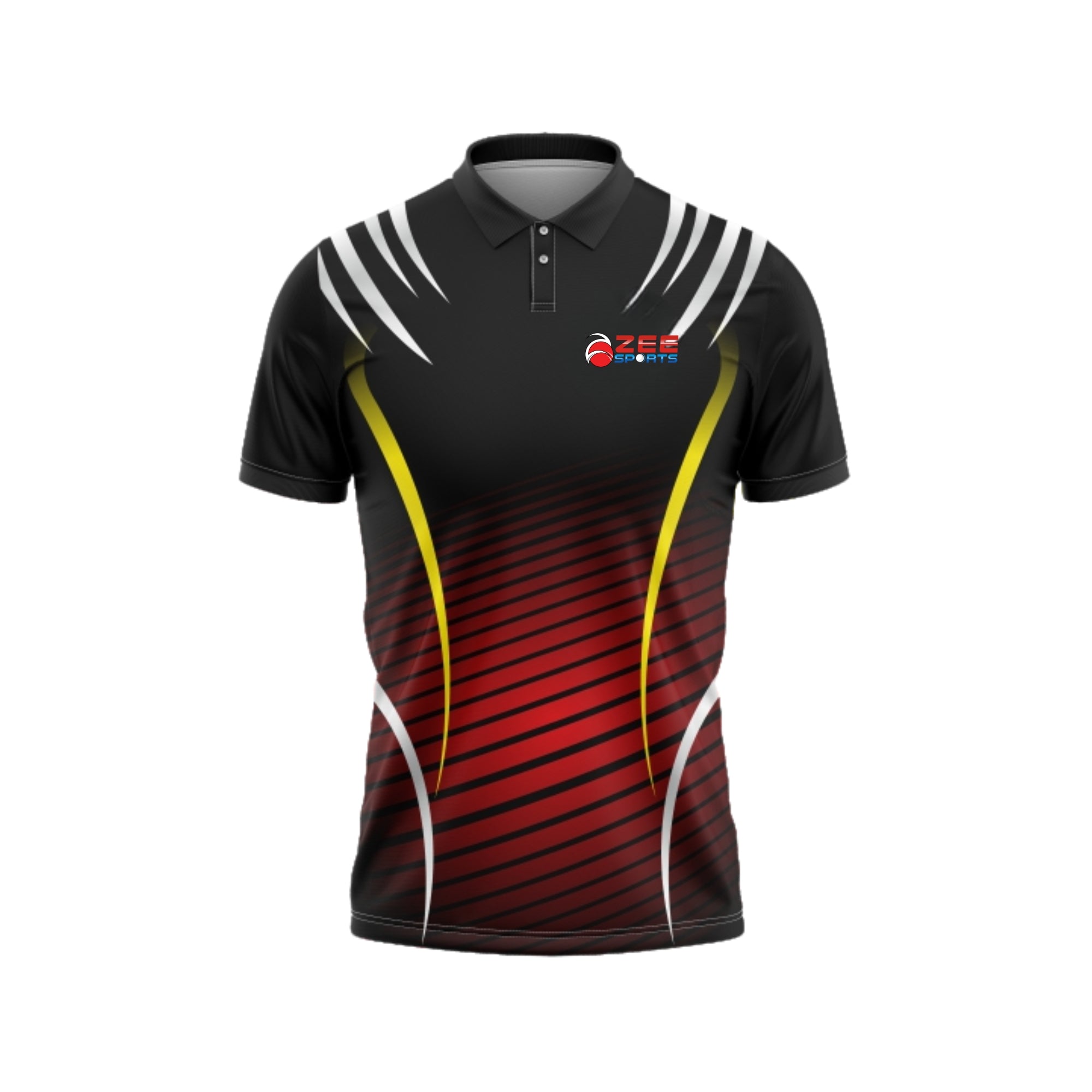 Black and red sports jersey with white accents on a white background