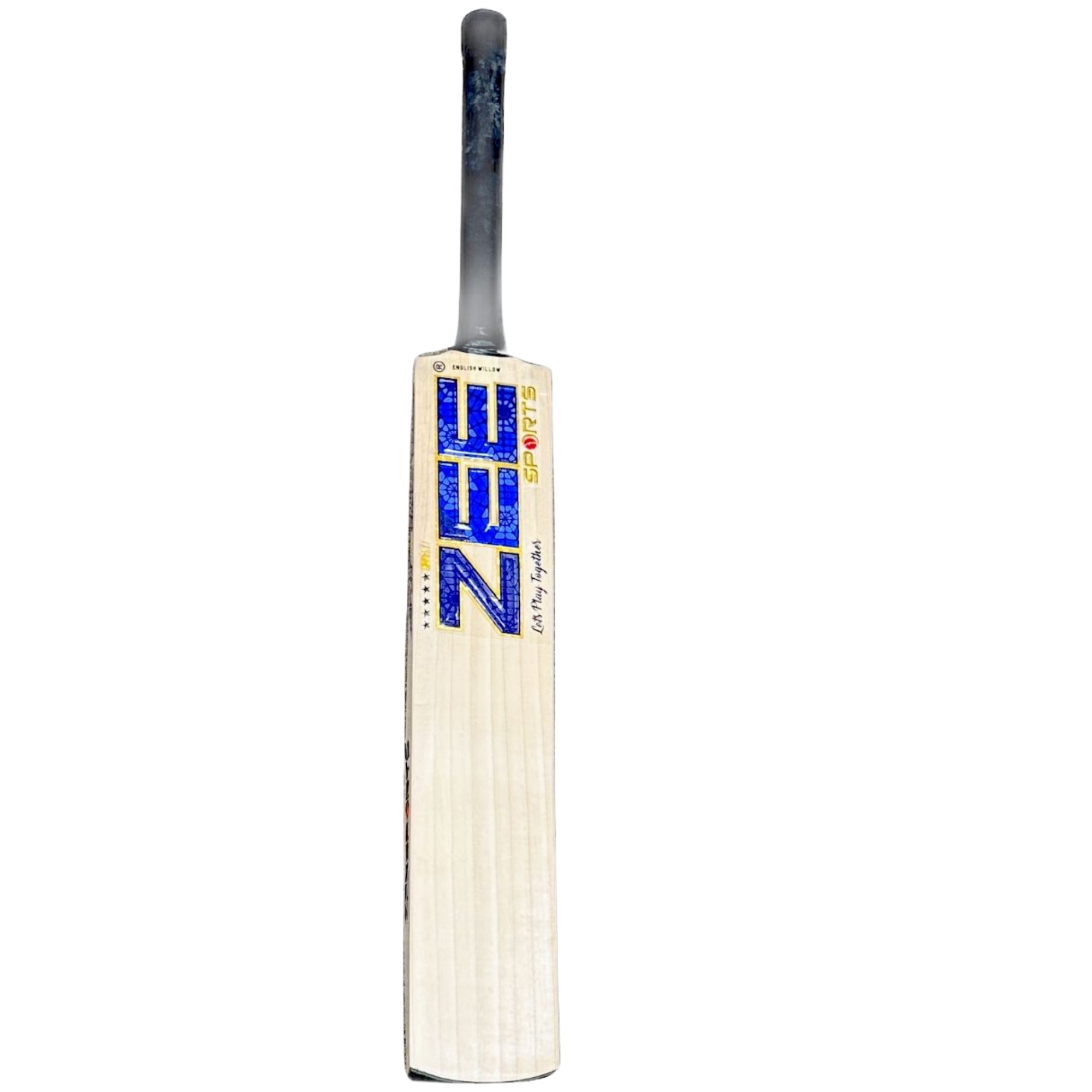 Cricket bat with a brand logo on a white background
