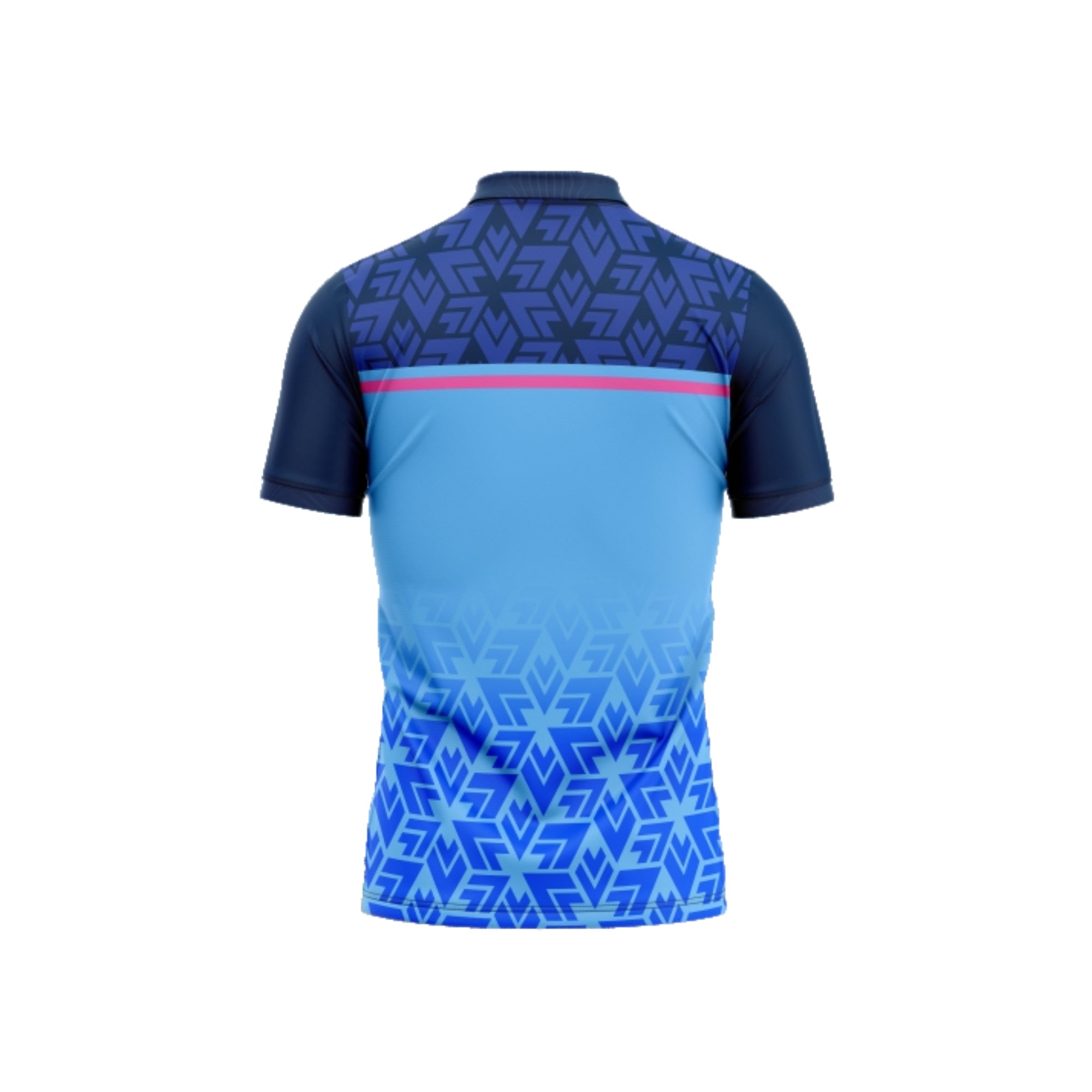 Blue and navy patterned shirt on a white background