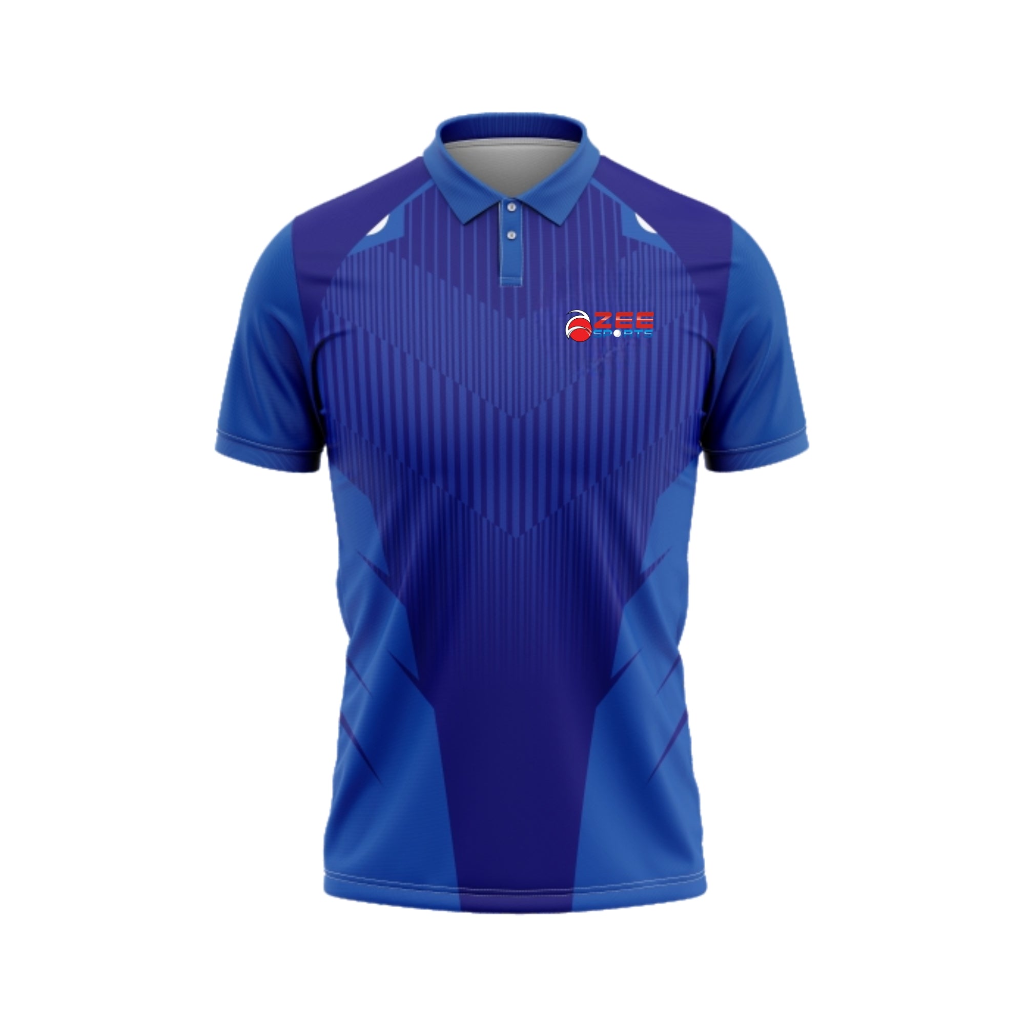 Blue sports shirt with a logo on a white background