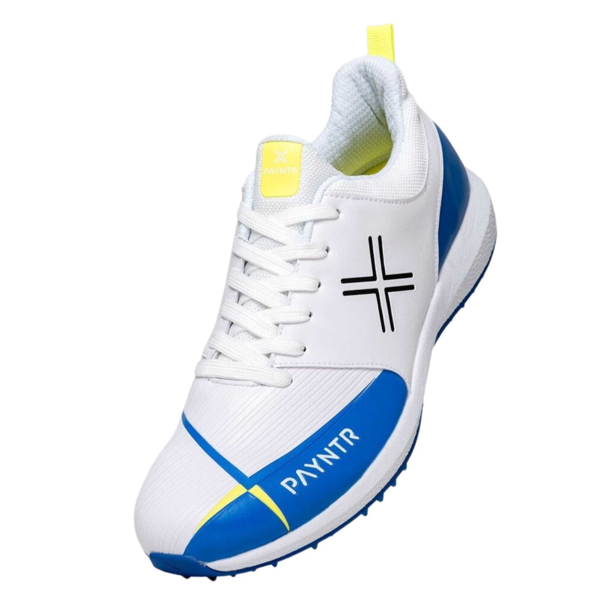 Payntr Cricket Shoes, Model V Pimple - White/Blue All Rounder Cricket Shoes