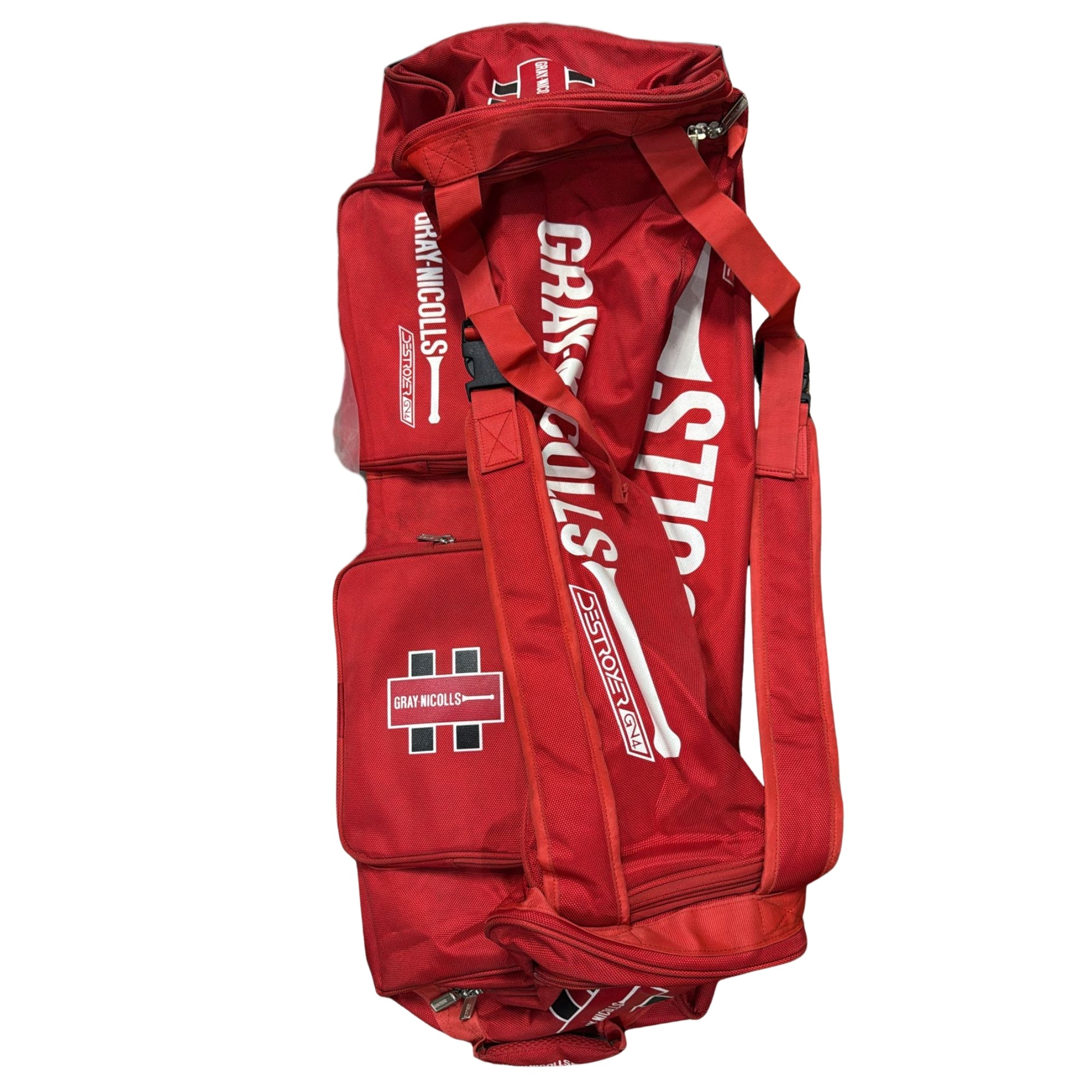 Red sports bag with visible branding on a white background