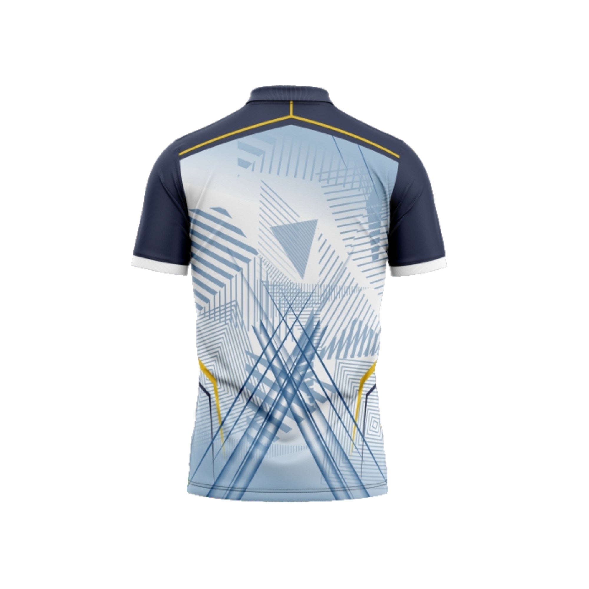 Short-sleeve shirt with geometric pattern on a white background