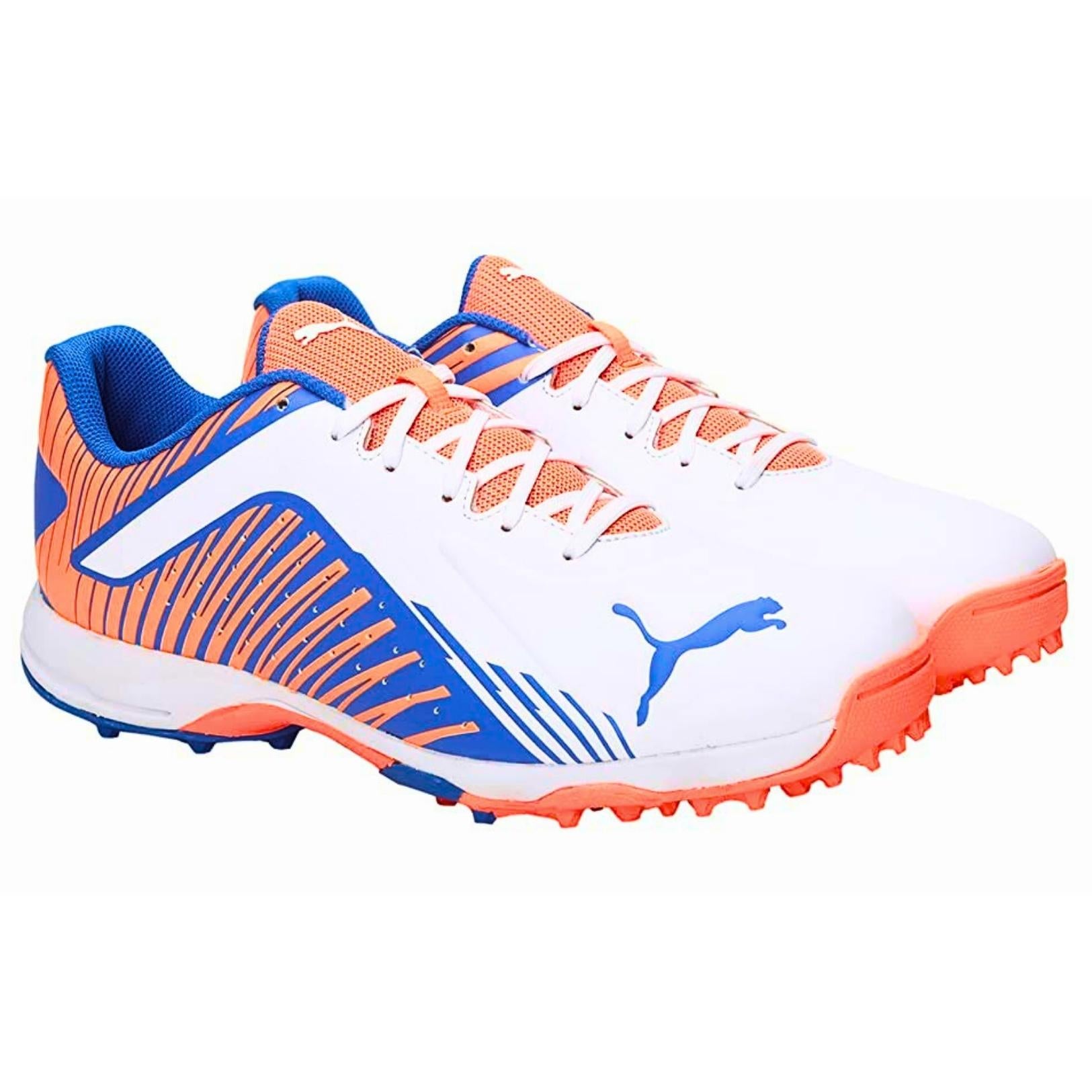 PUMA Cricket Shoes | Puma FH Rubber 22 White-Bluemazing-Neon Citrus