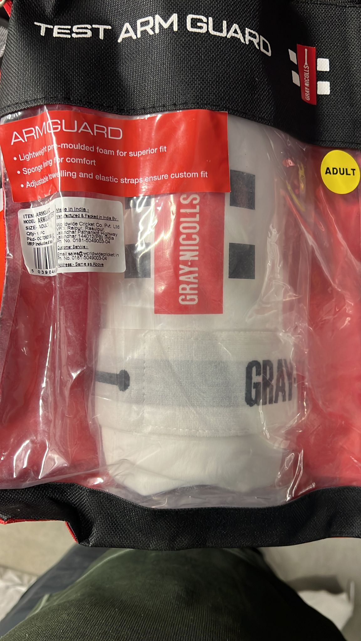 Gray Nicolls Test Arm Guard, Model-Test, Adult