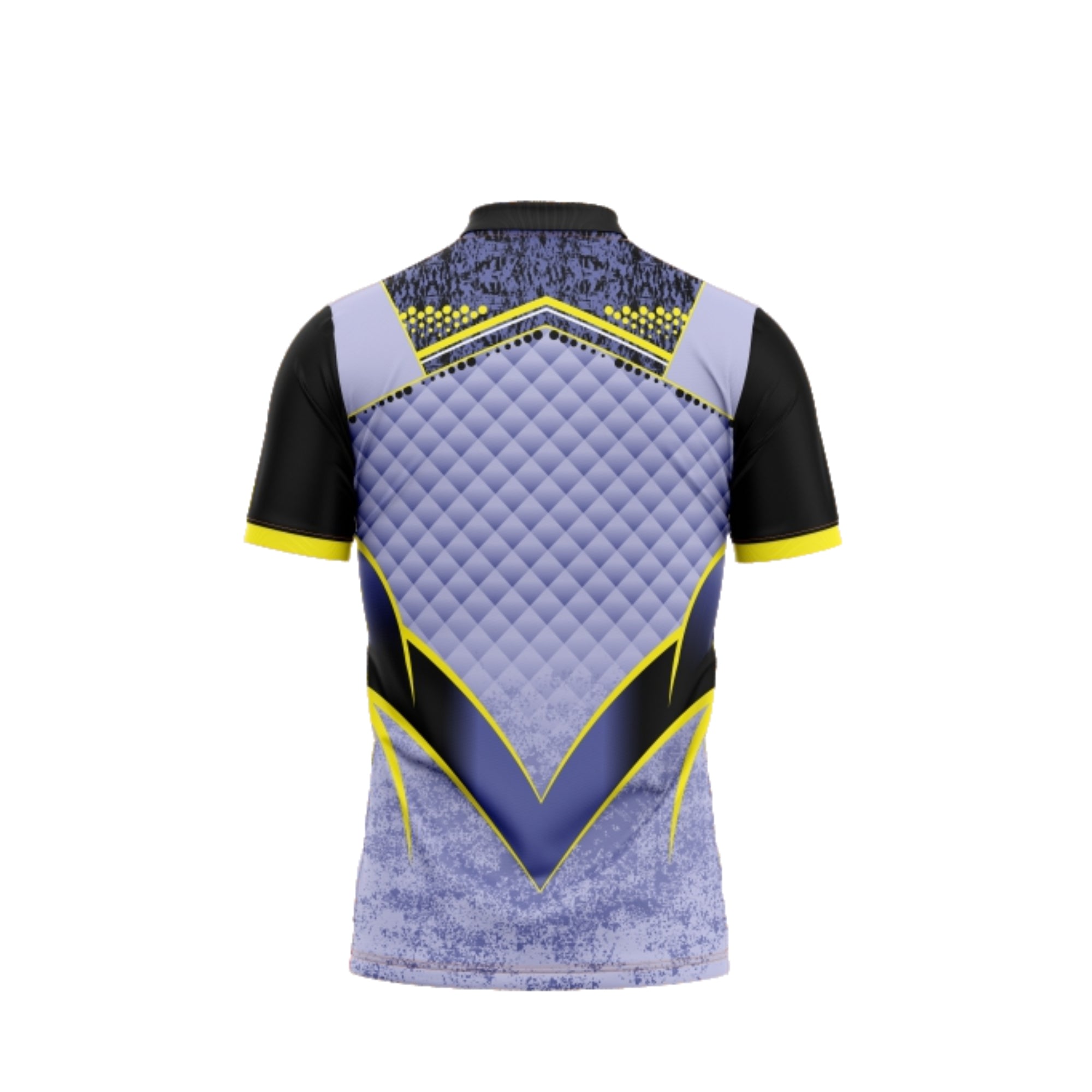 Short-sleeve sports jersey with geometric pattern on a white background