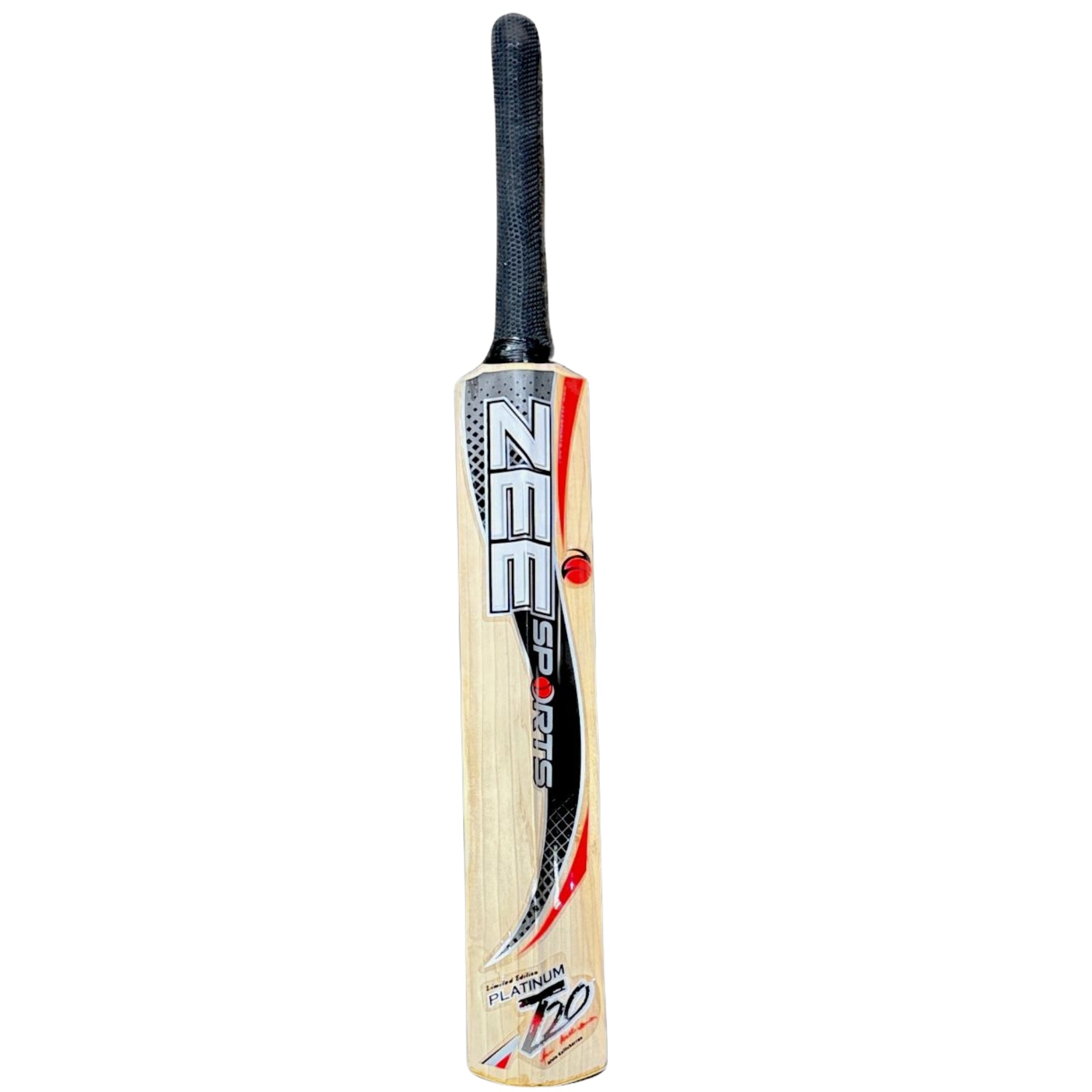 Cricket bat with zee branding on a white background