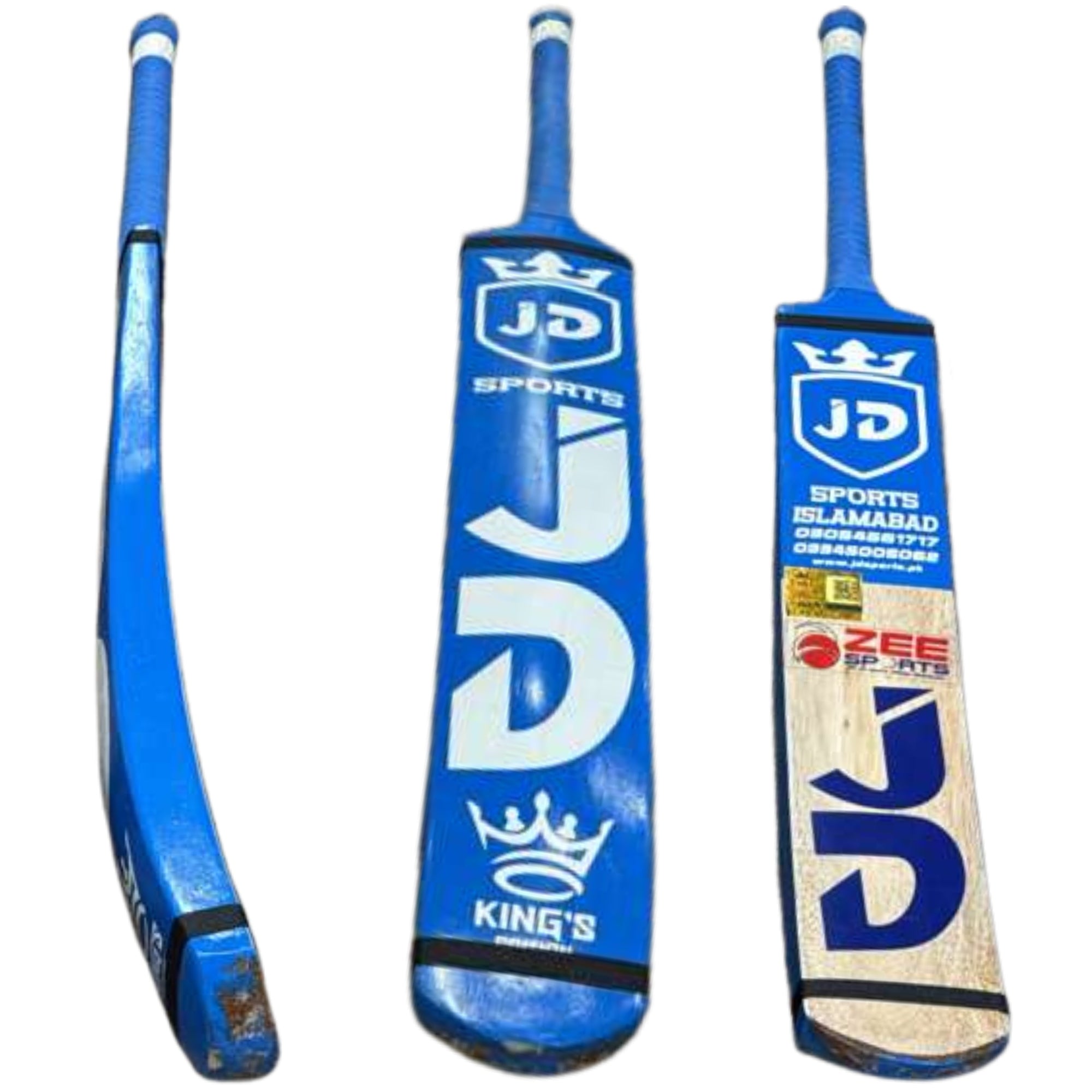 JD Sports Cricket Bat Kings Edition Hard Tennis Coca Wood Long Blade Blue