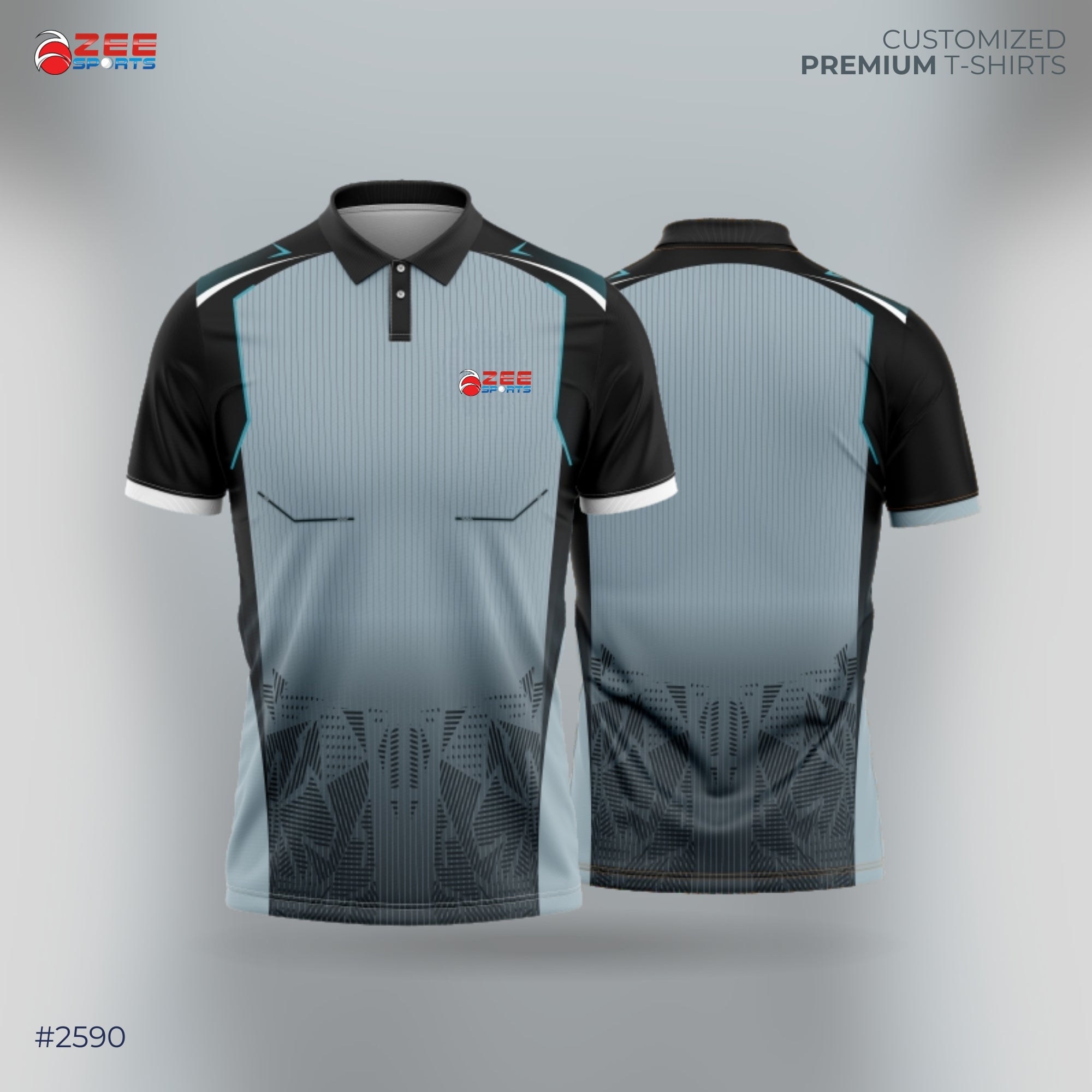 Gray and black sports jersey with a brand logo on a gray background