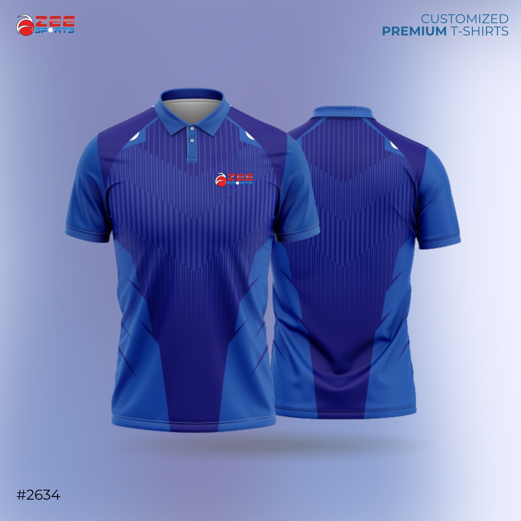 Blue and purple sports jersey with a zeesports logo on a light blue background