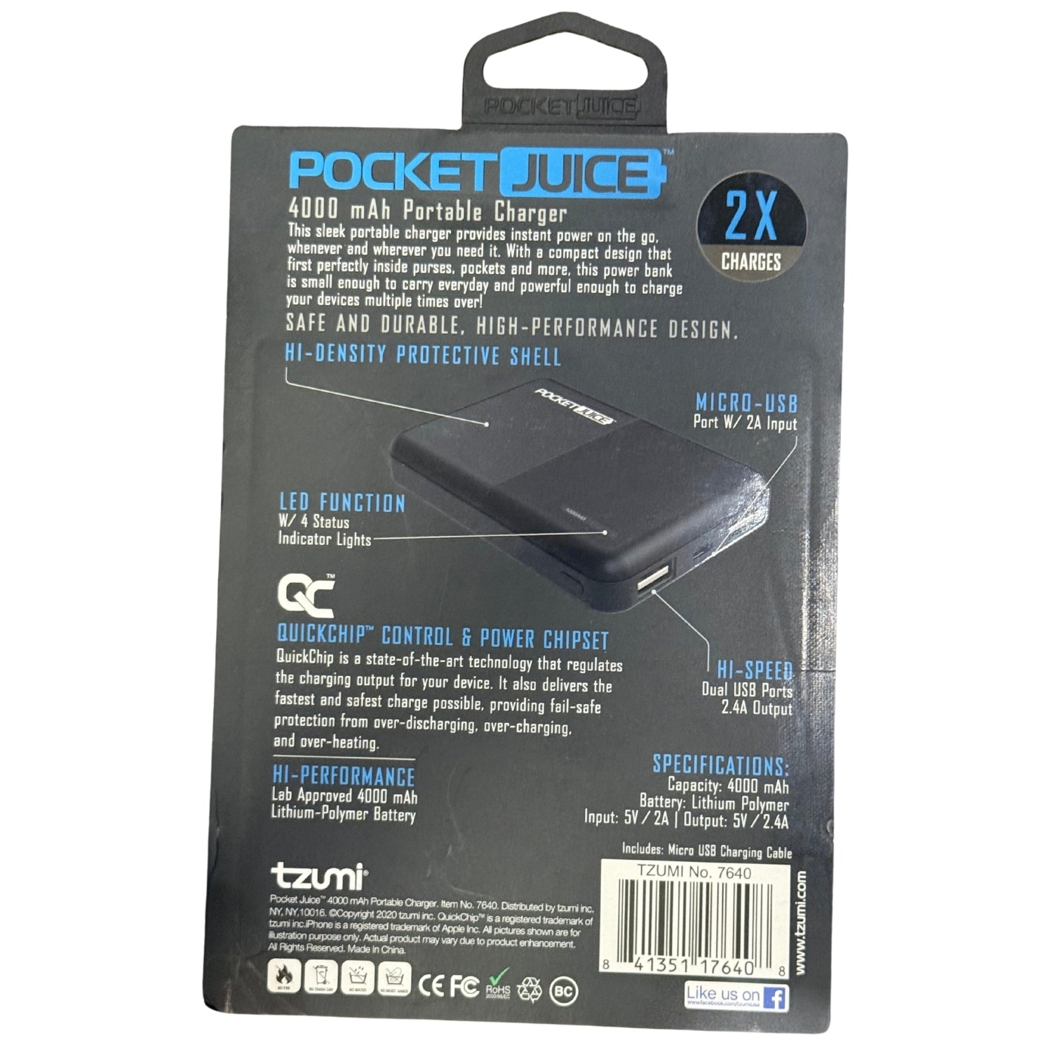 Tzumi Portable Charger/Powerbank PocketJuice 4000 mAh