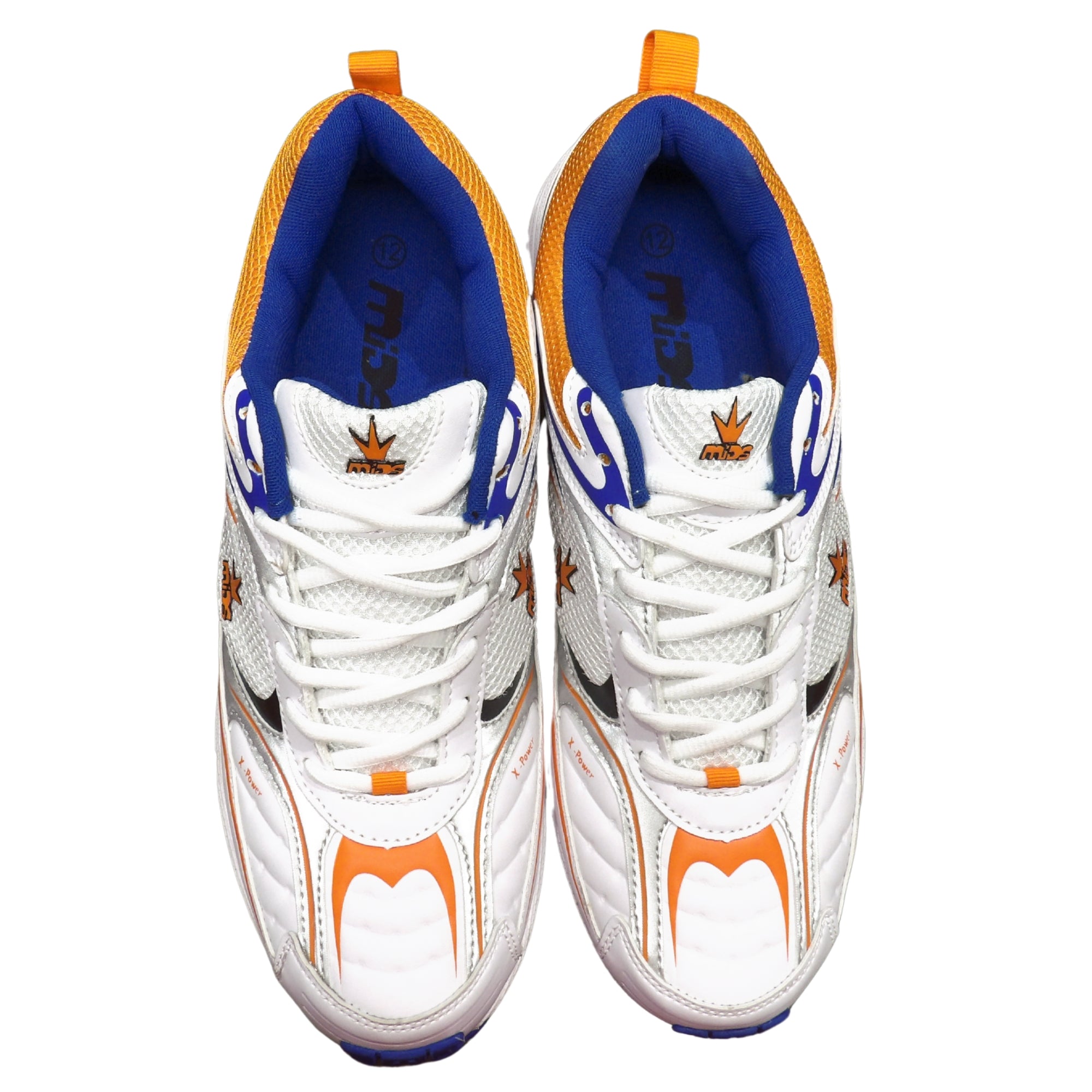 Mids Cricket Shoes, Model X Power - White/Orange/Royal Blue