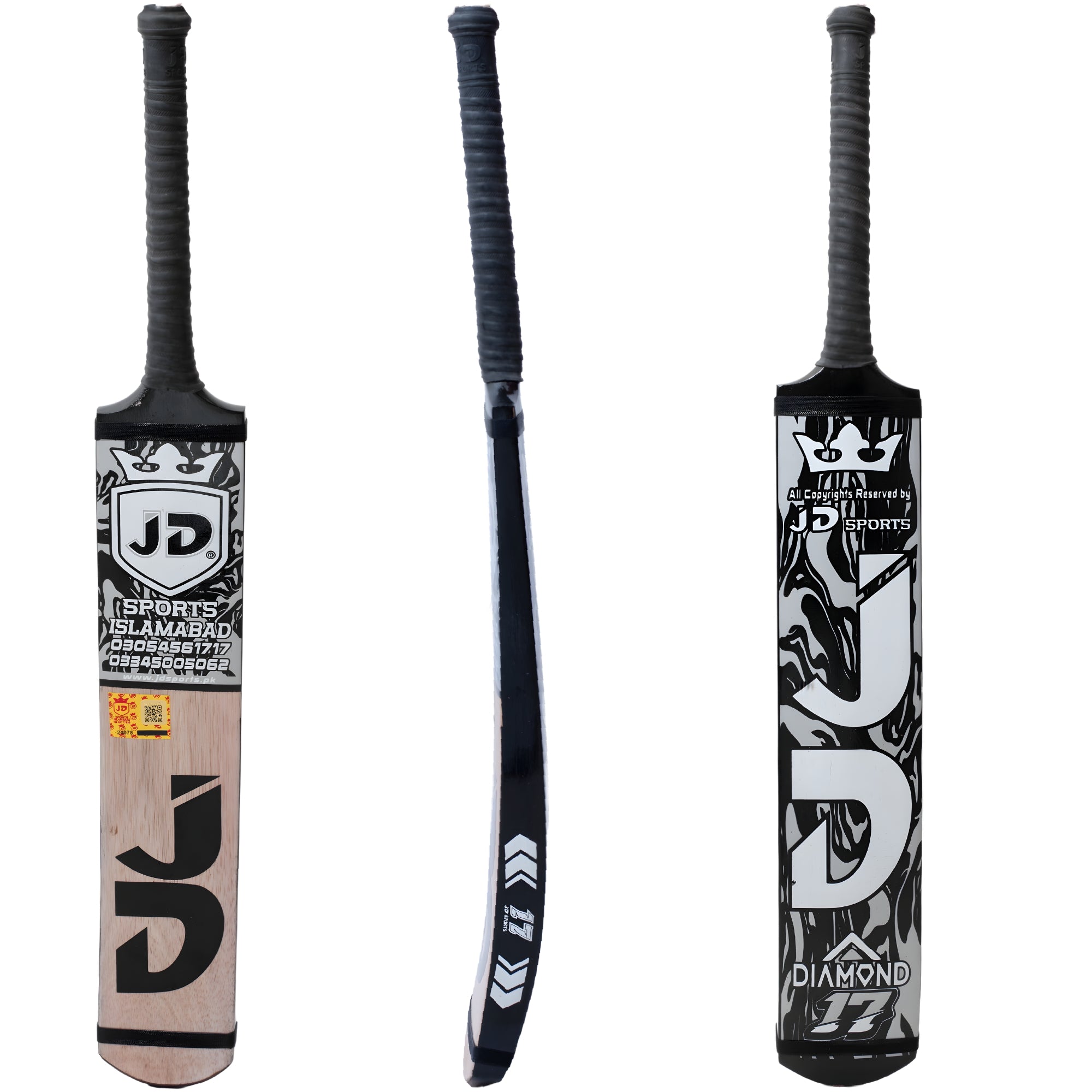 JD Sports Cricket Bat Diamond Player Edition Coconut Wood Tape Tennis Silver