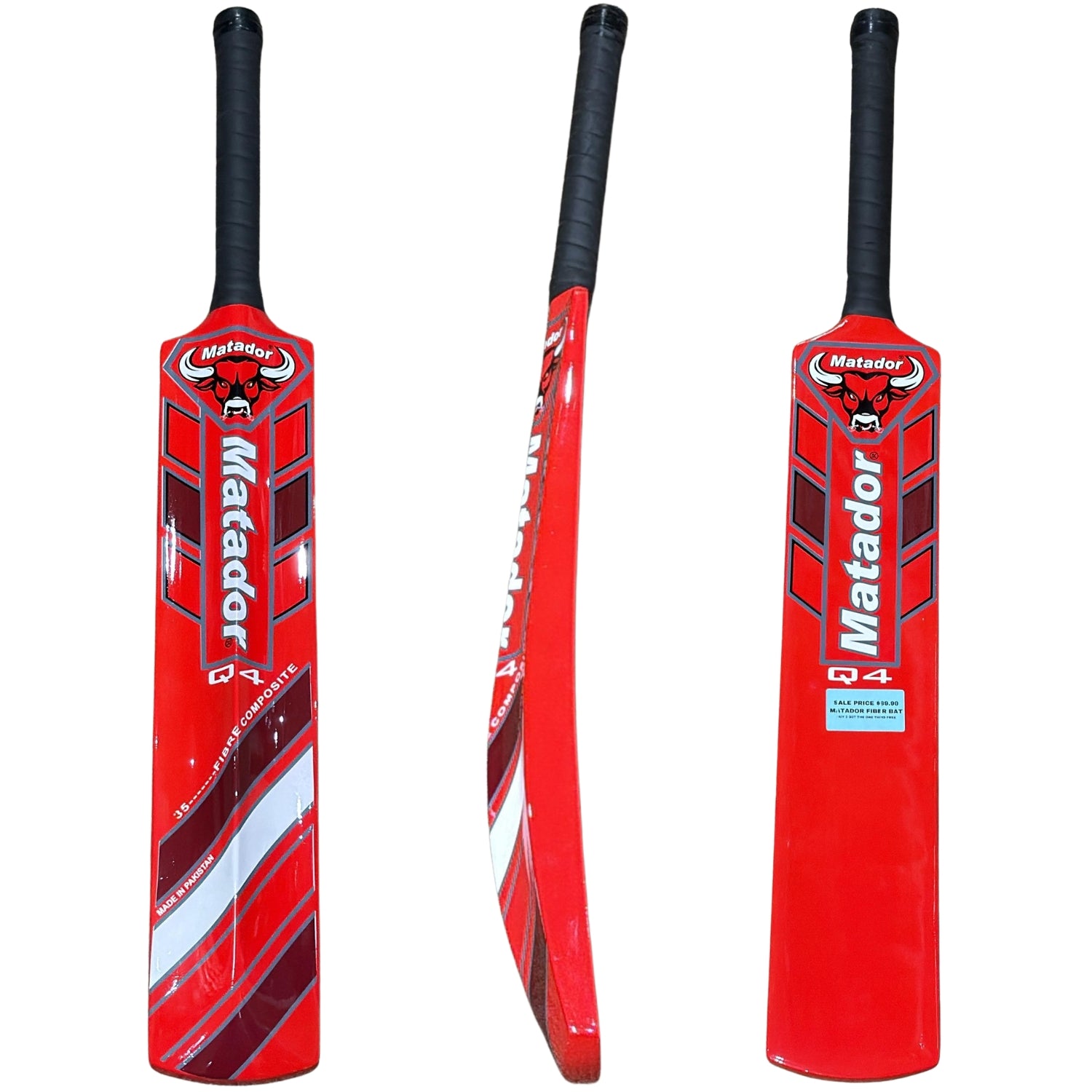 Matador Cricket Bat Q4 Fiberglass Tape Tennis Red