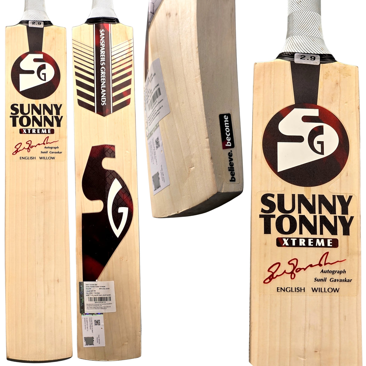 SG Cricket Bat Sunny Tonny Xtreme Player Sunil Gavaskar English Willow SH Adult
