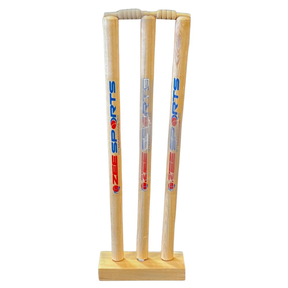 Zee Sports Wooden Stumps with Wooden Base