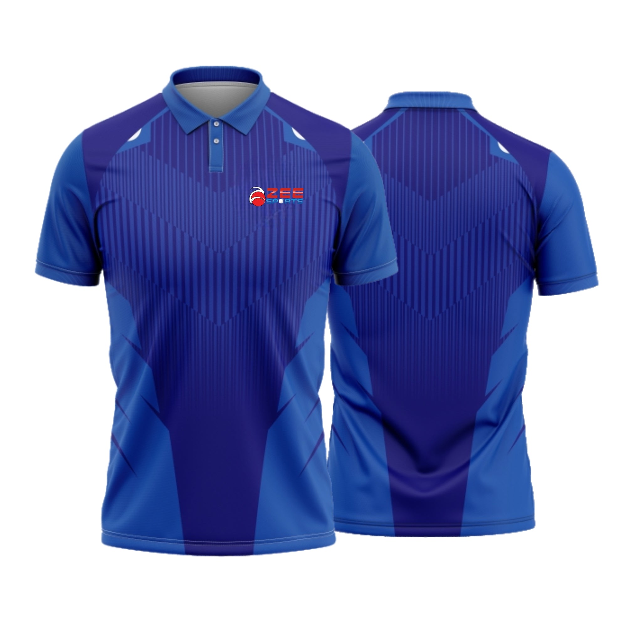 Blue sports jersey with a logo on a white background