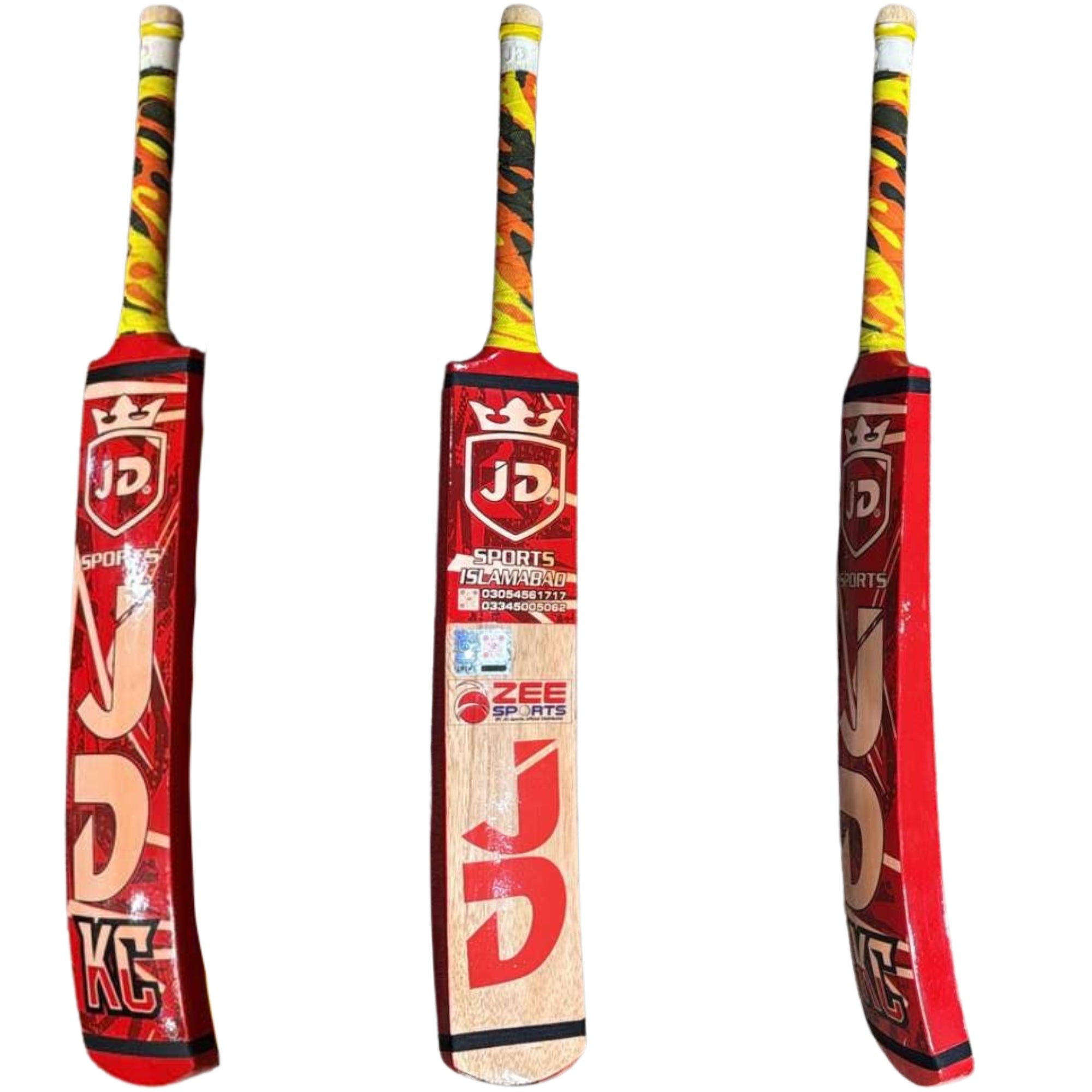JD Sports Cricket Bat KC Edition Cocanut Wood Tape Tennis Red