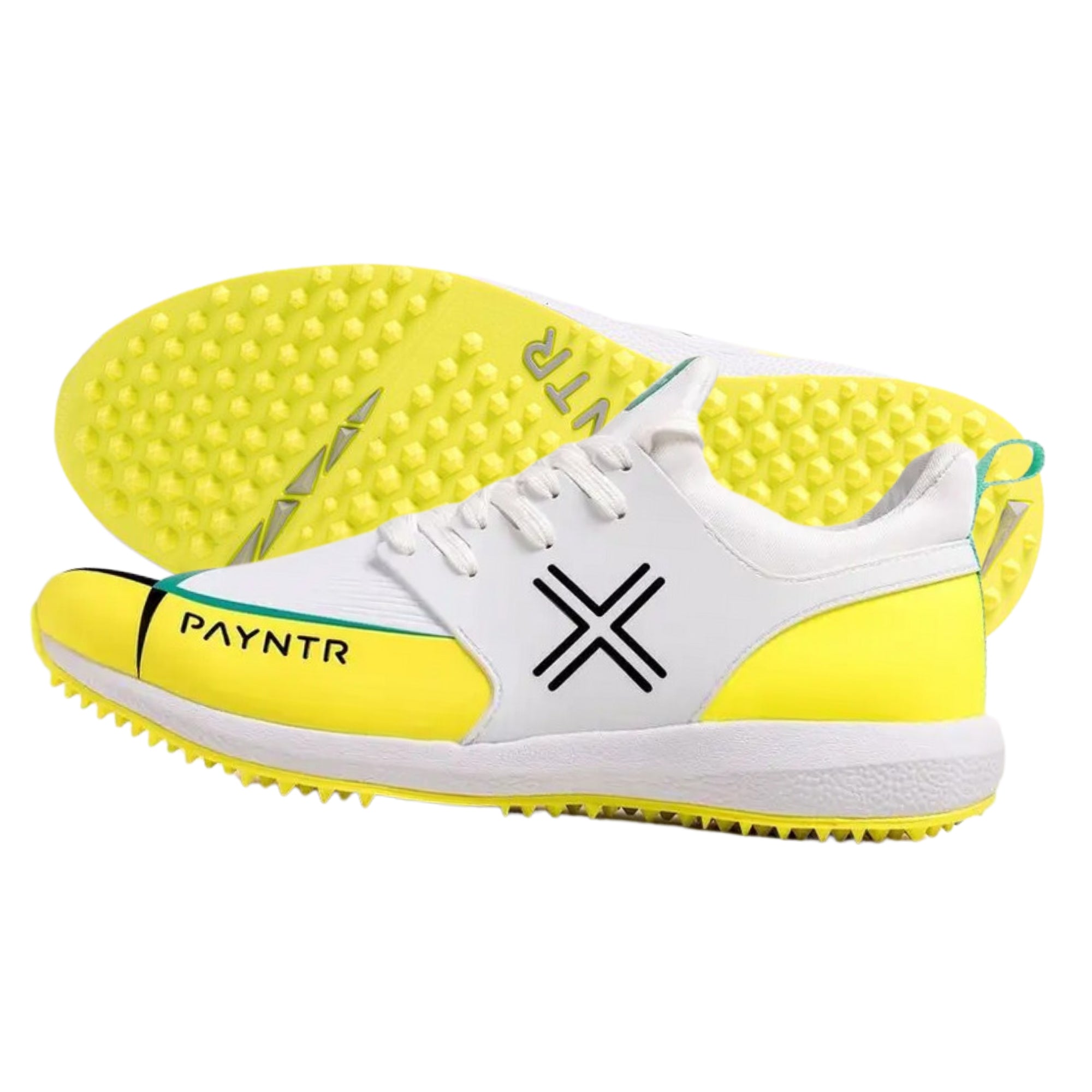 Payntr cricket shoes, Model X MK3 Evo Pimple - White/Yellow All Rounder Cricket Shoes