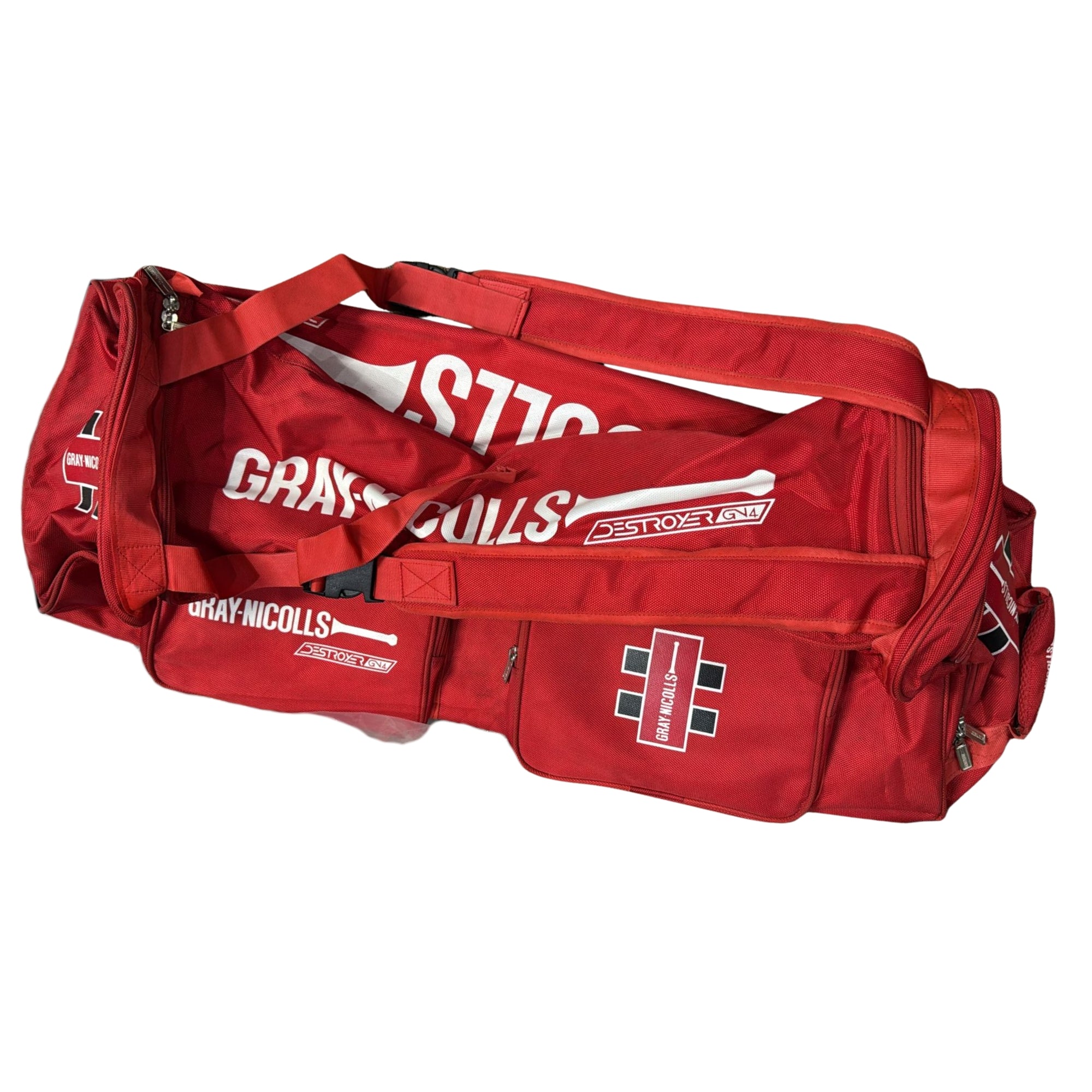 Red sports bag with 'Gray Nicolls' branding on a white background
