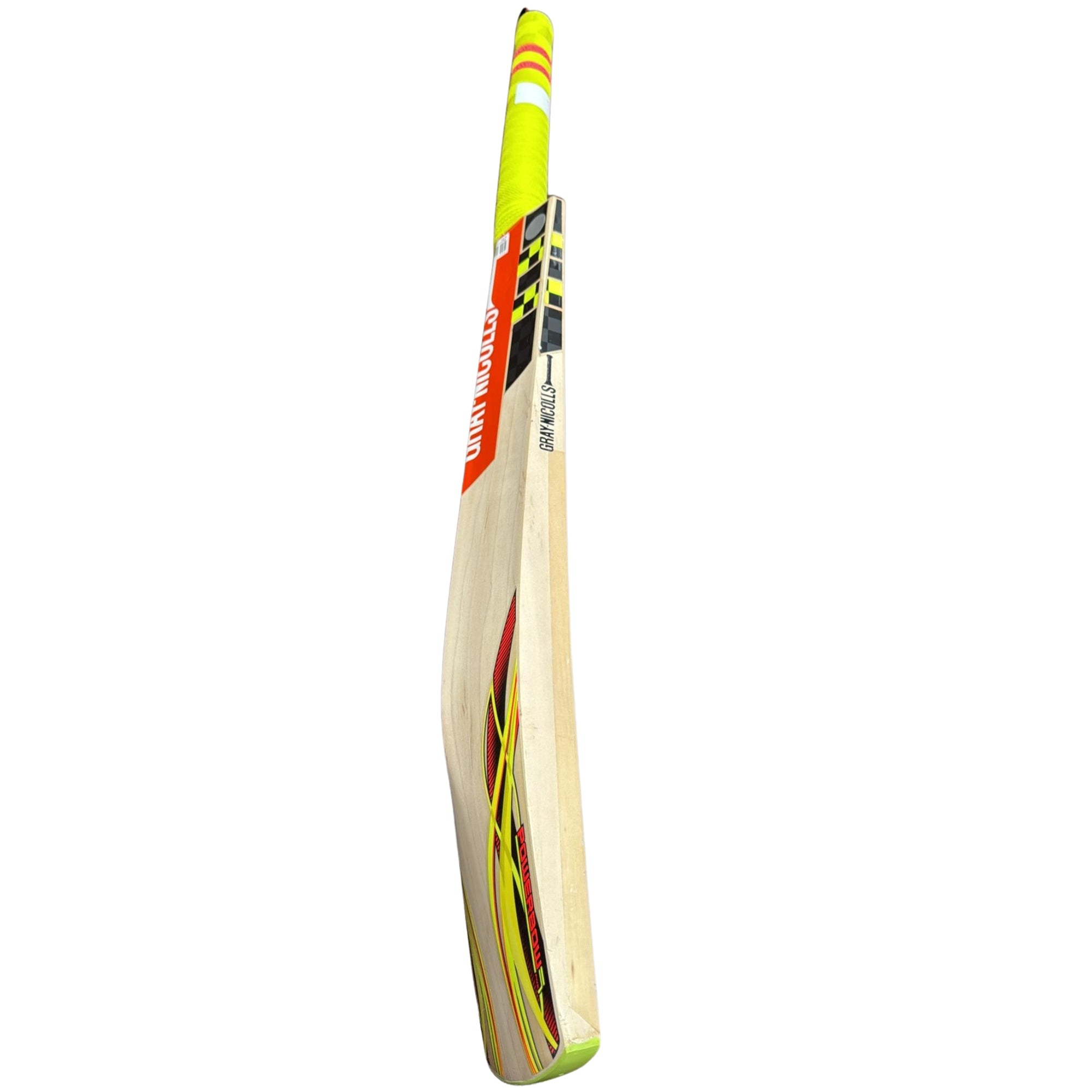 gray nicolls Cricket bat with colorful design on a white background