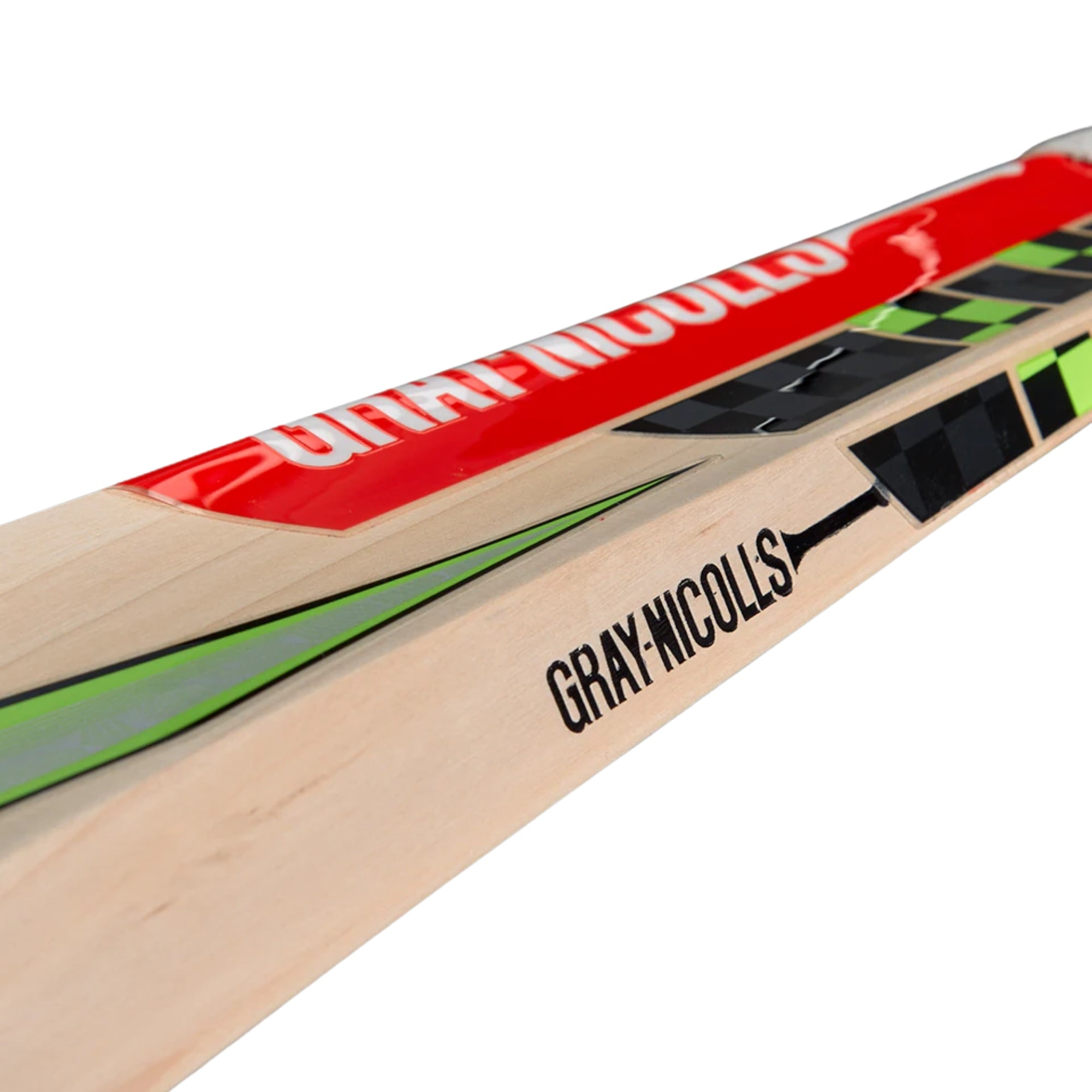 Gray-Nicolls cricket bat with brand name on a white background