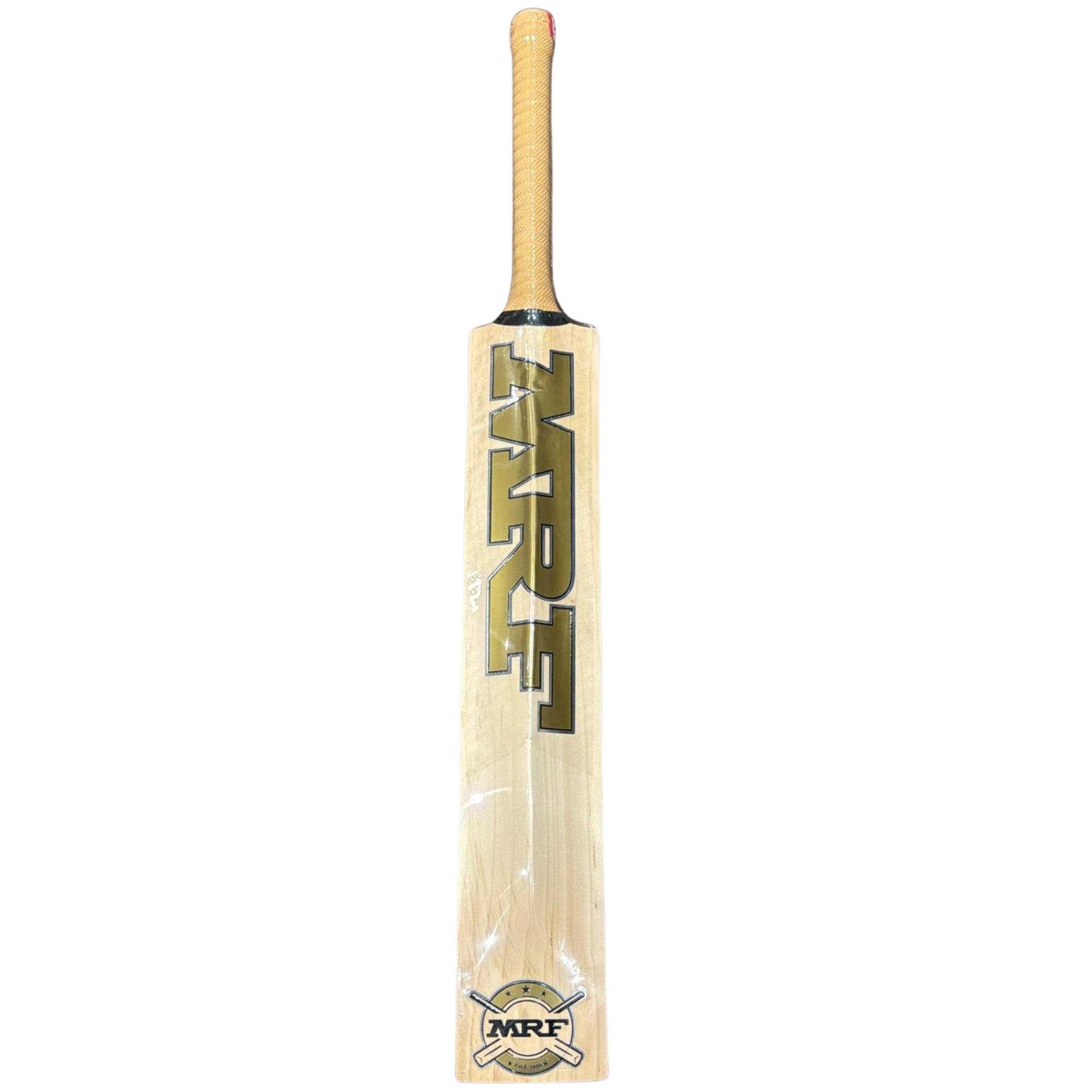 Crickets bat with MRF branding on a white background