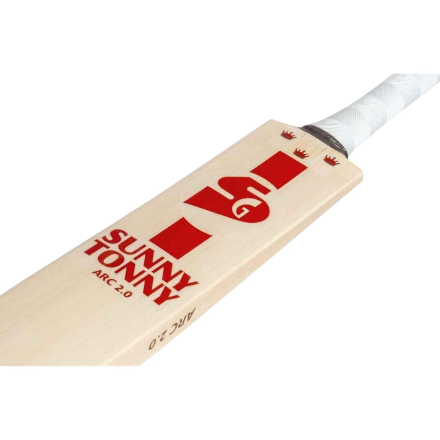 SG cricket bat with 'Sunny Tonny' branding ARC 2.0 english willow on a white background
