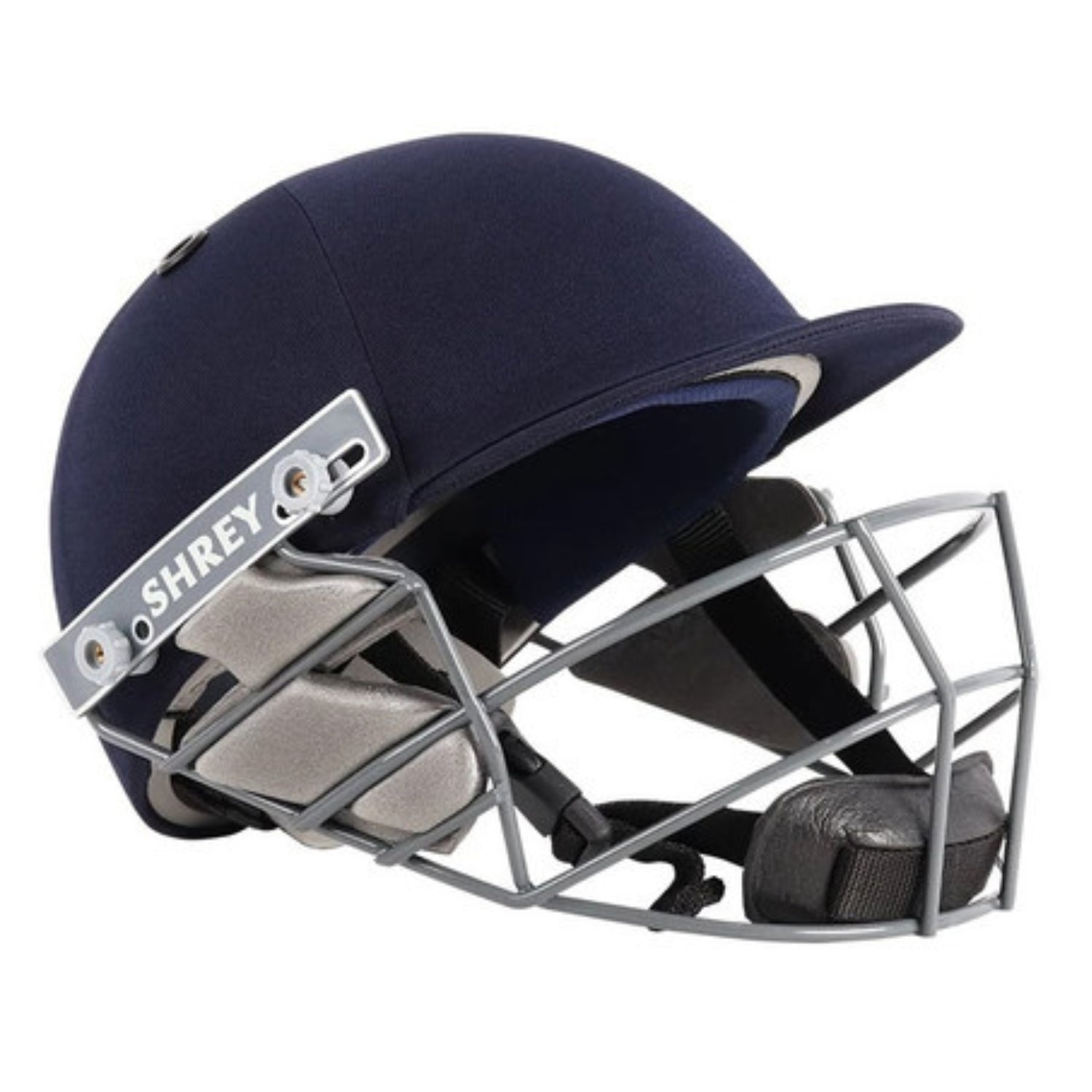 Left Side view of the Shrey Star cricket batting helmet, showcasing the extended back design for added safety and ergonomic flexibility.