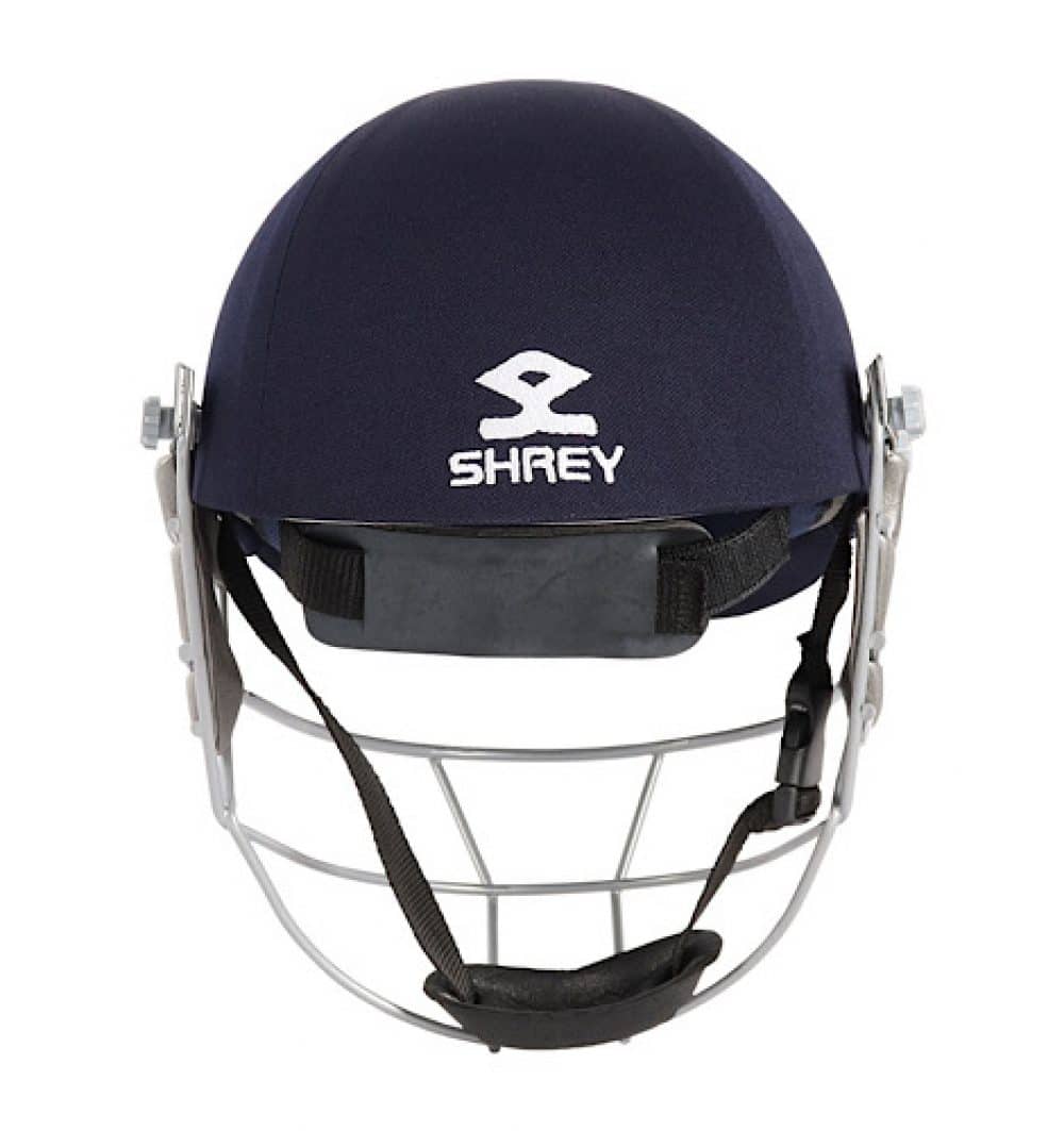 Back view of the Shrey Star helmet, highlighting the extended coverage and rear retention system with velcro straps for a secure fit.